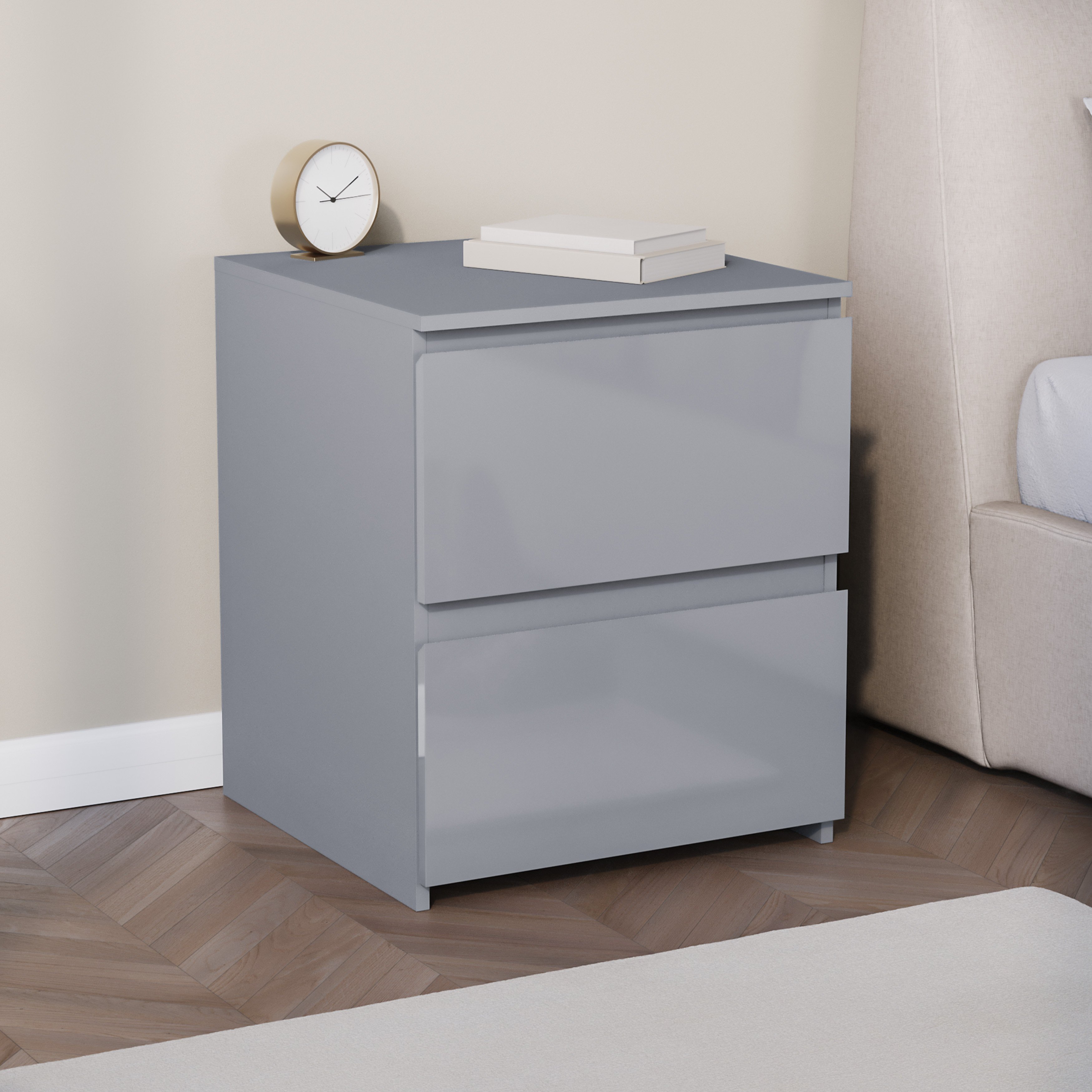 Vida Designs Glinton 2 Drawer Bedside Chest - Grey