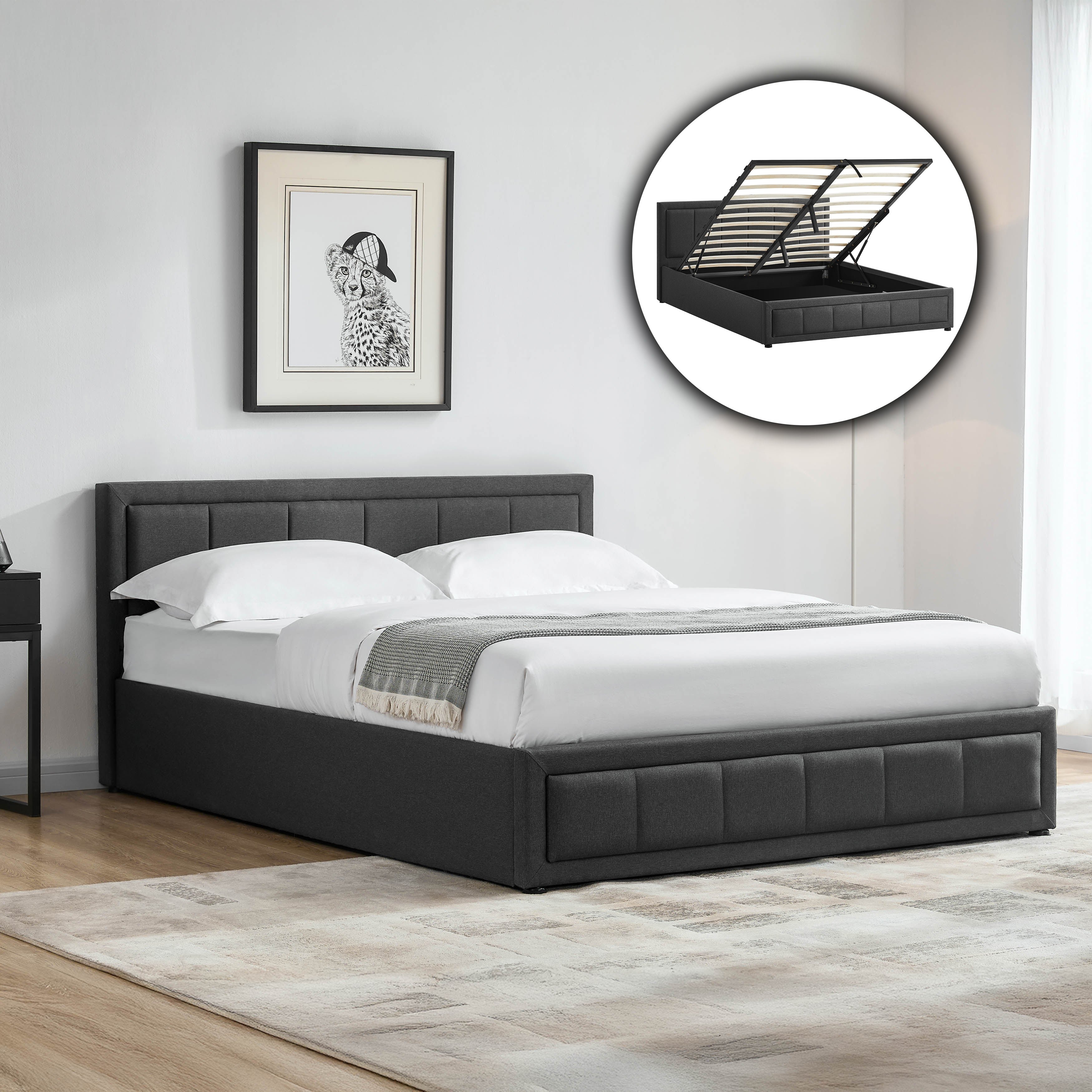 Vida Designs Vanita King Ottoman Fabric Bed - Dark Grey