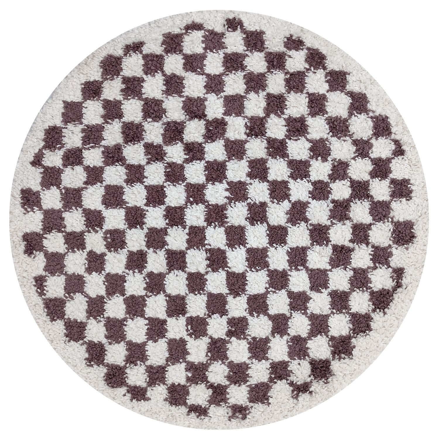The Rugs Purple Moodi Chequered Round Shaggy Rug - 120cm