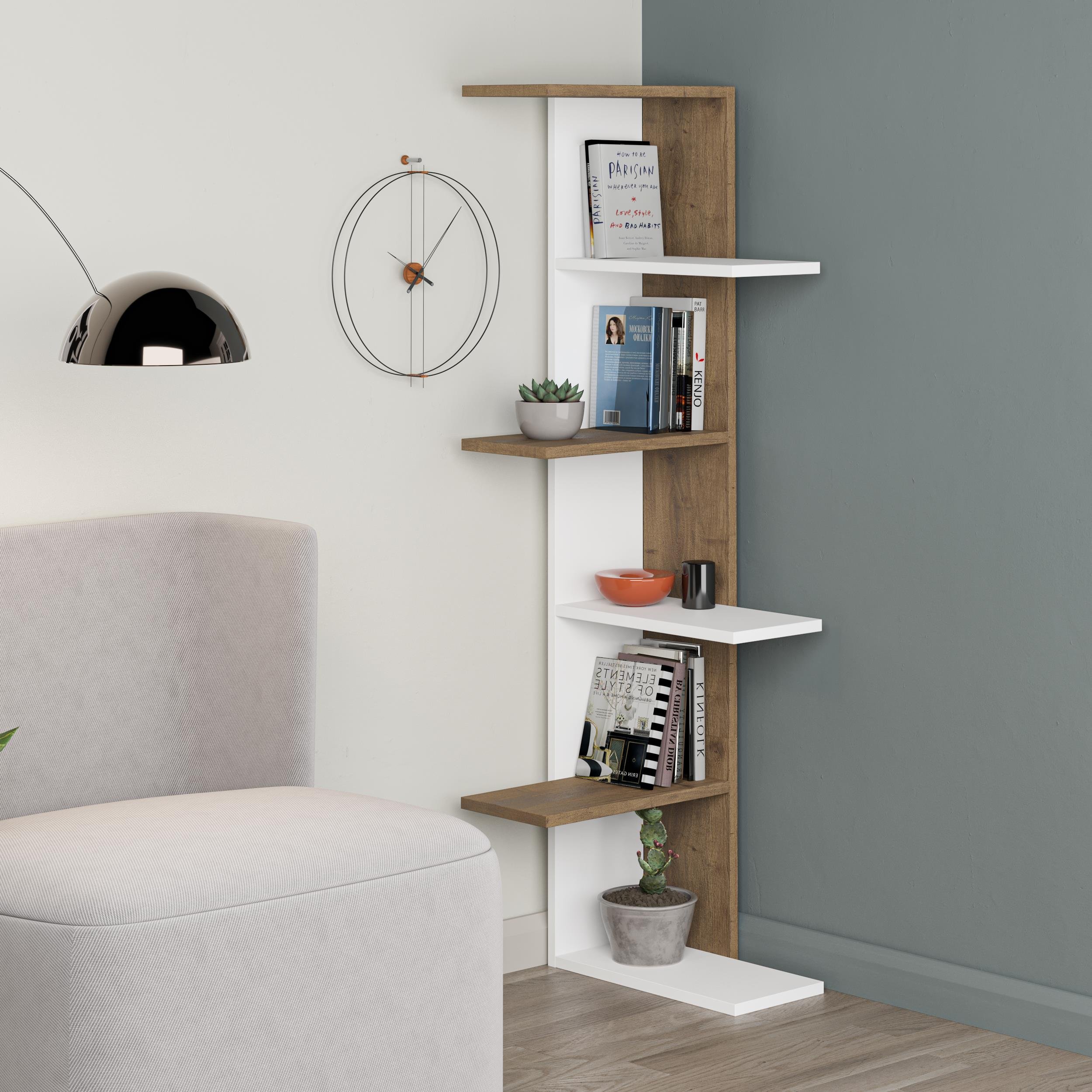 Decortie Saso Corner Shelving Unit - White & Dark Oak