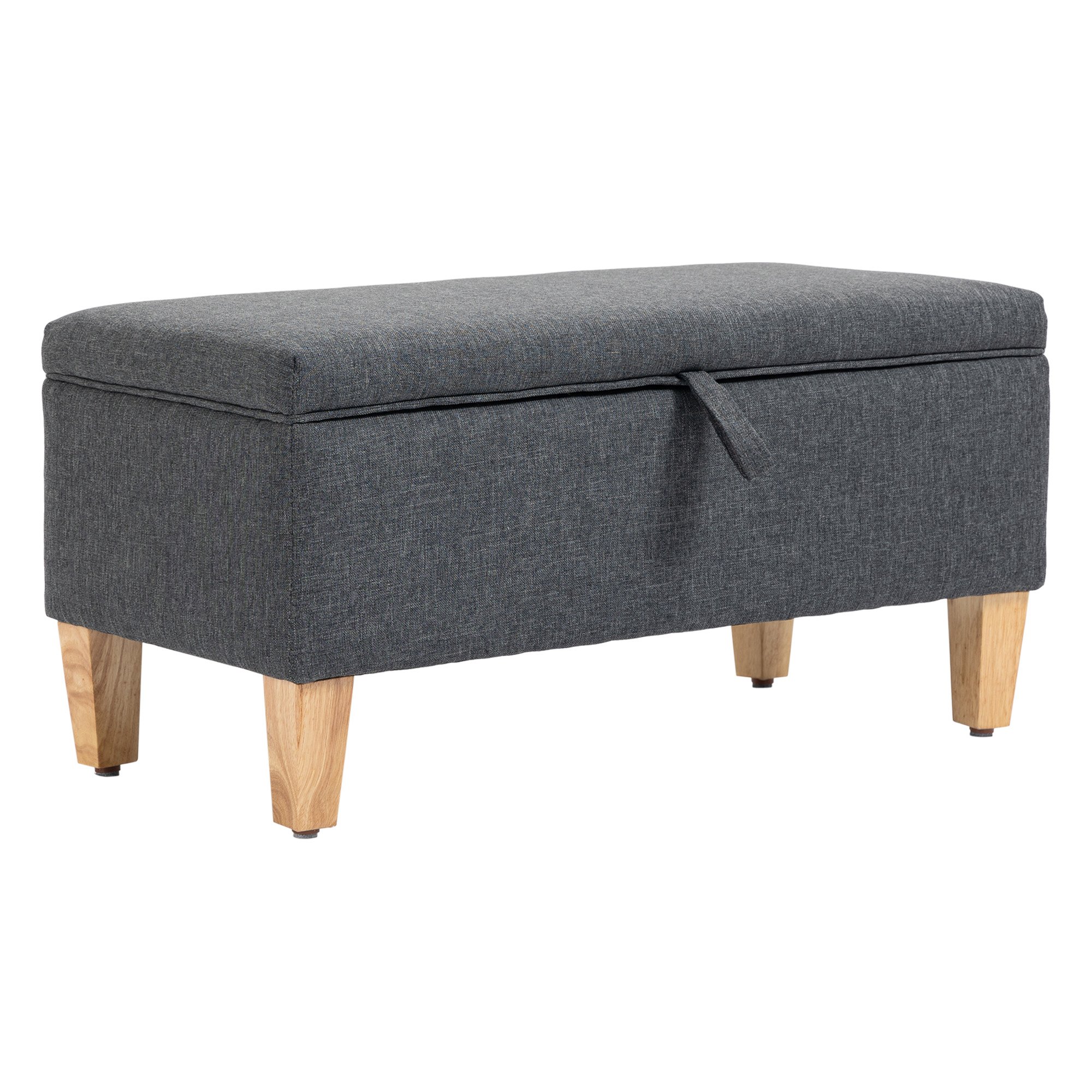 HOMCOM Linen Storage Ottoman Storage Box With Rubberwood Legs - Dark Grey