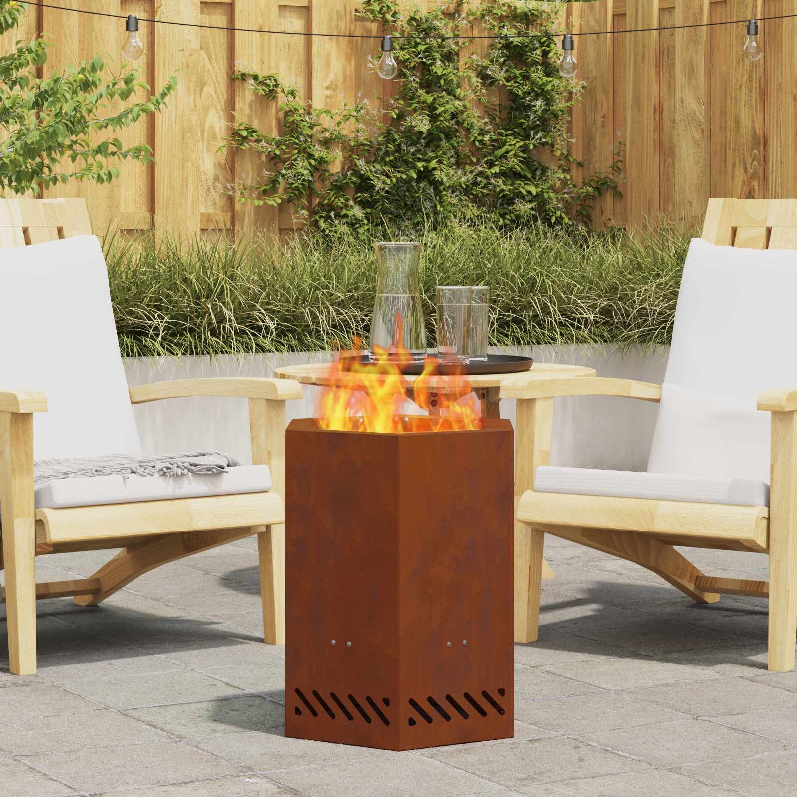 Walplus Hexagonal Steel Smokeless Fire Pit Weathering - Brown - 38 x 38 x 51 cm