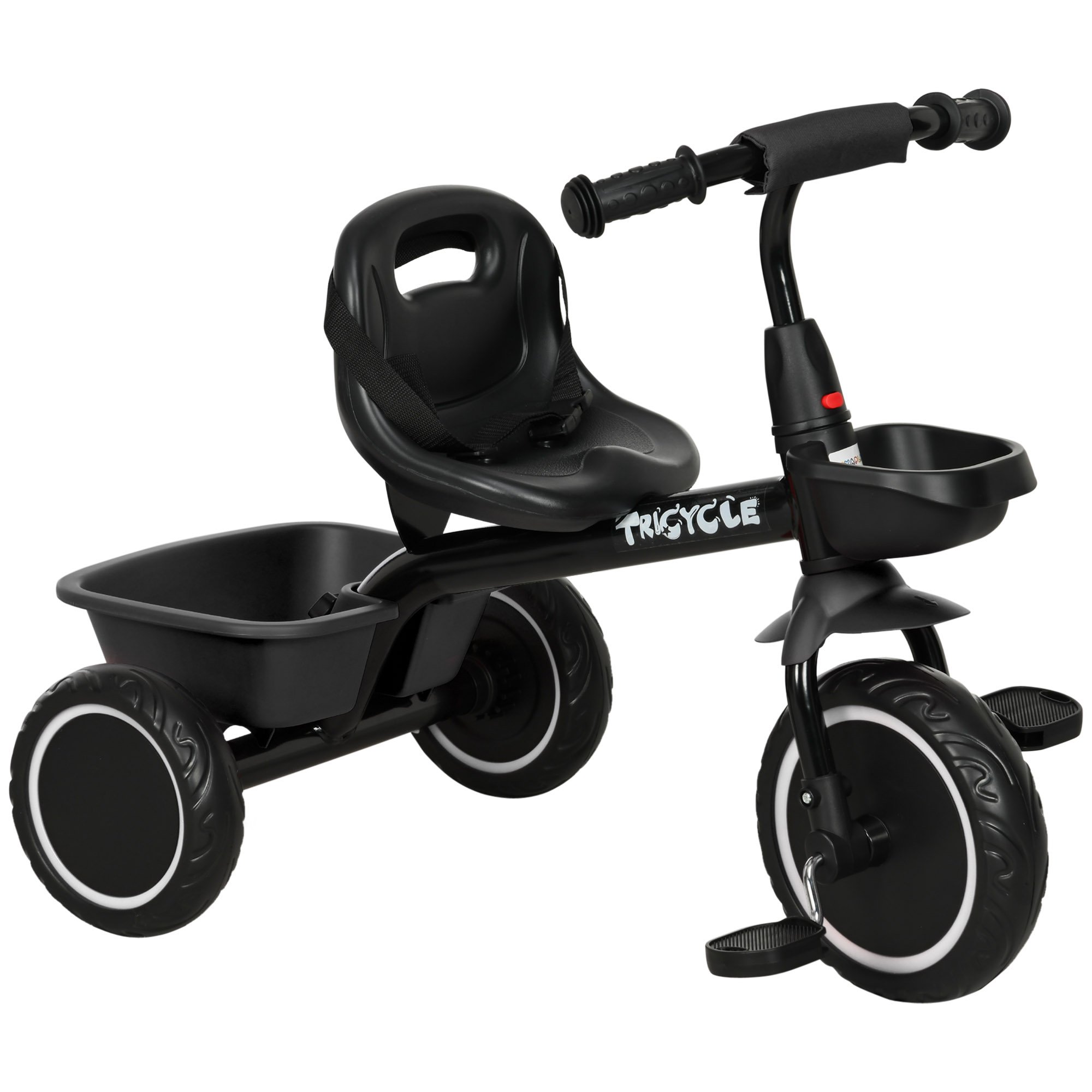 AIYAPLAY Adjustable Seat Pedal Front Rear Baskets Toddler Tricycle - Black