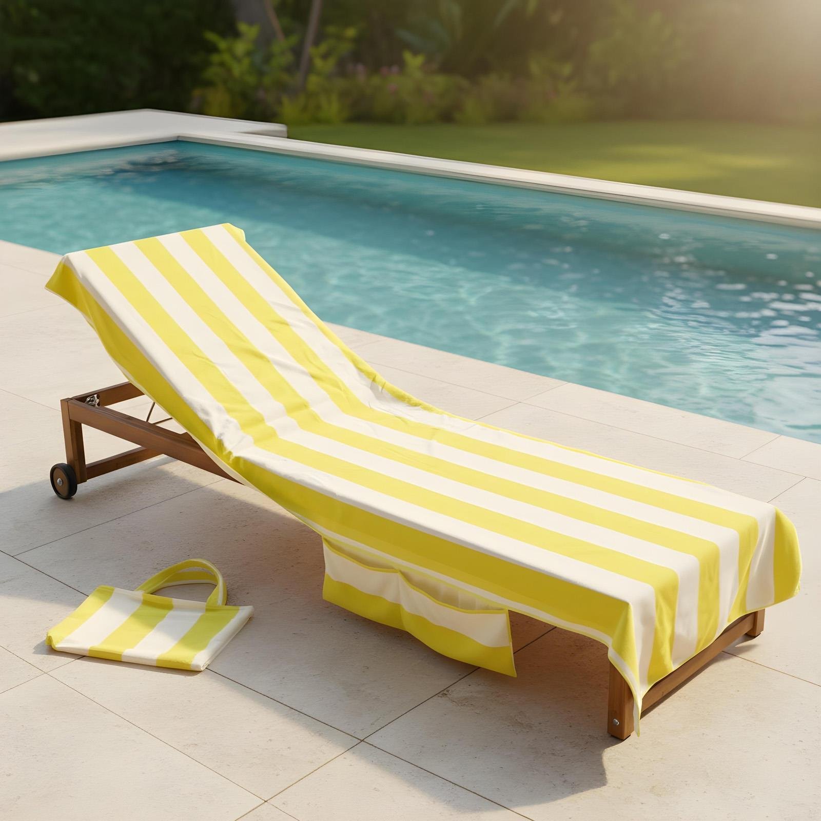 OHS Stripe Microfibre Beach Towel in a Bag - Yellow