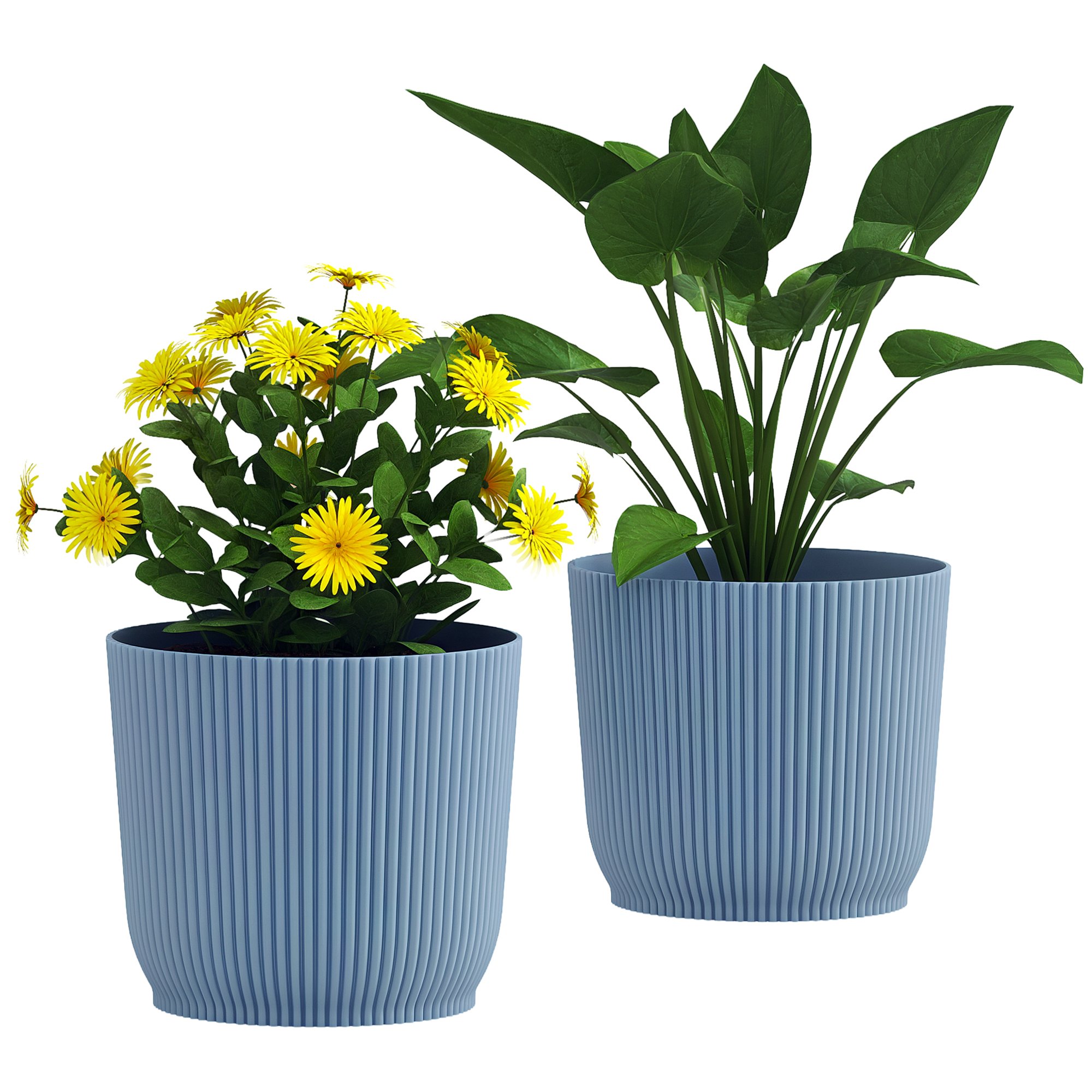 Outsunny 2 Indoor Outdoor Plastic Round Plant Pots - Blue