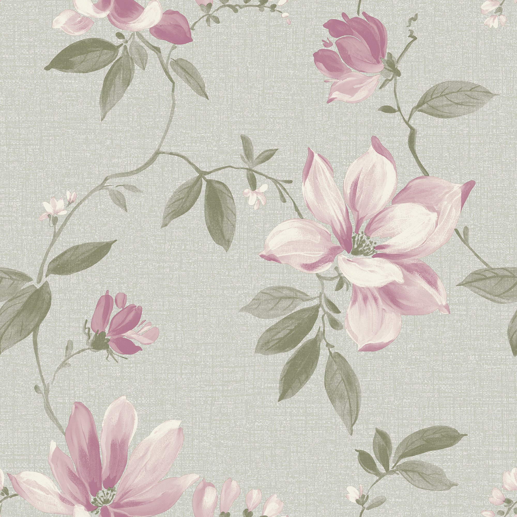 Grandeco Adeline Traditional Floral Trail Fabric Textured Wallpaper - Pink Grey