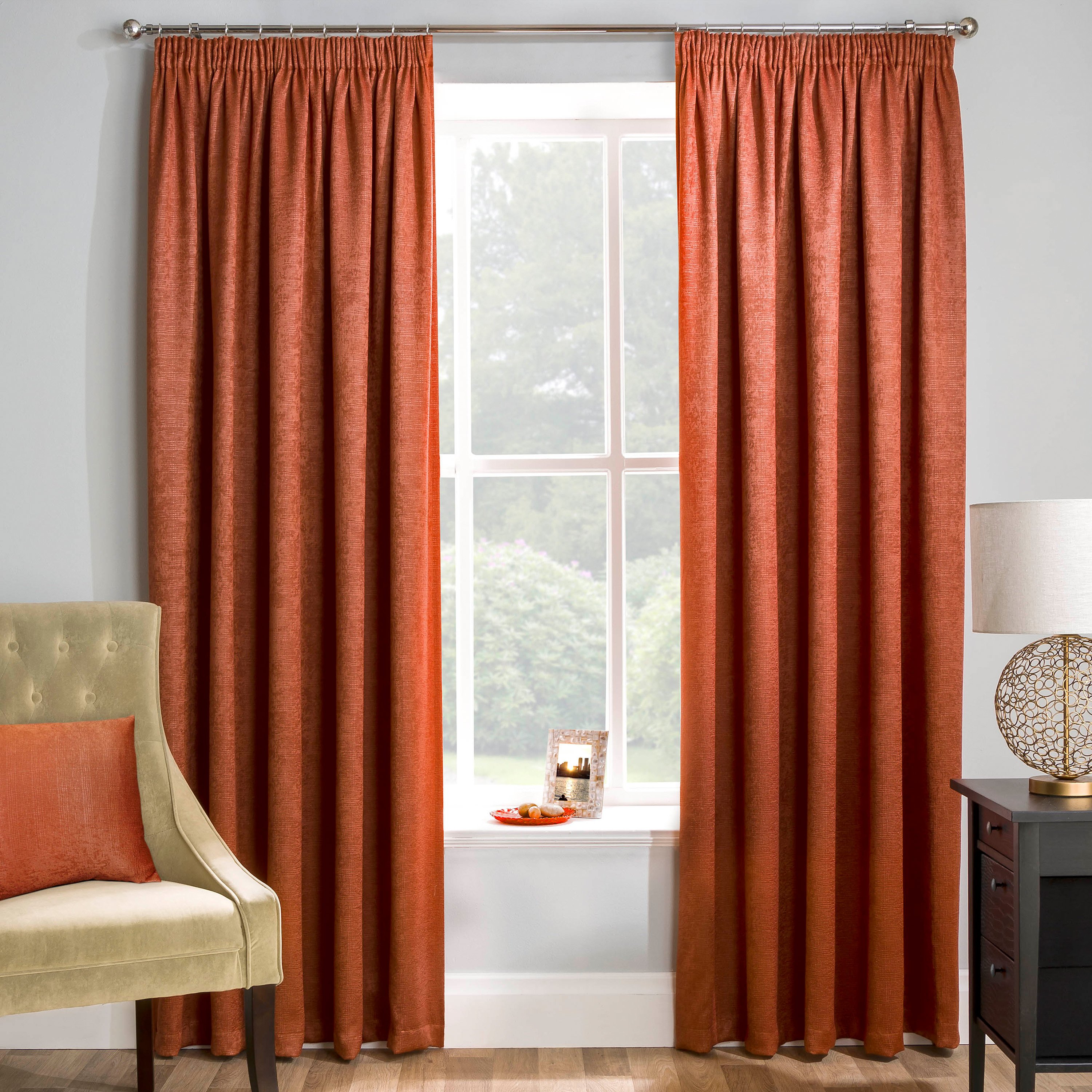 Enhanced Living Matrix Pencil Pleat Thermal Curtains - 117 x 137cm - Orange