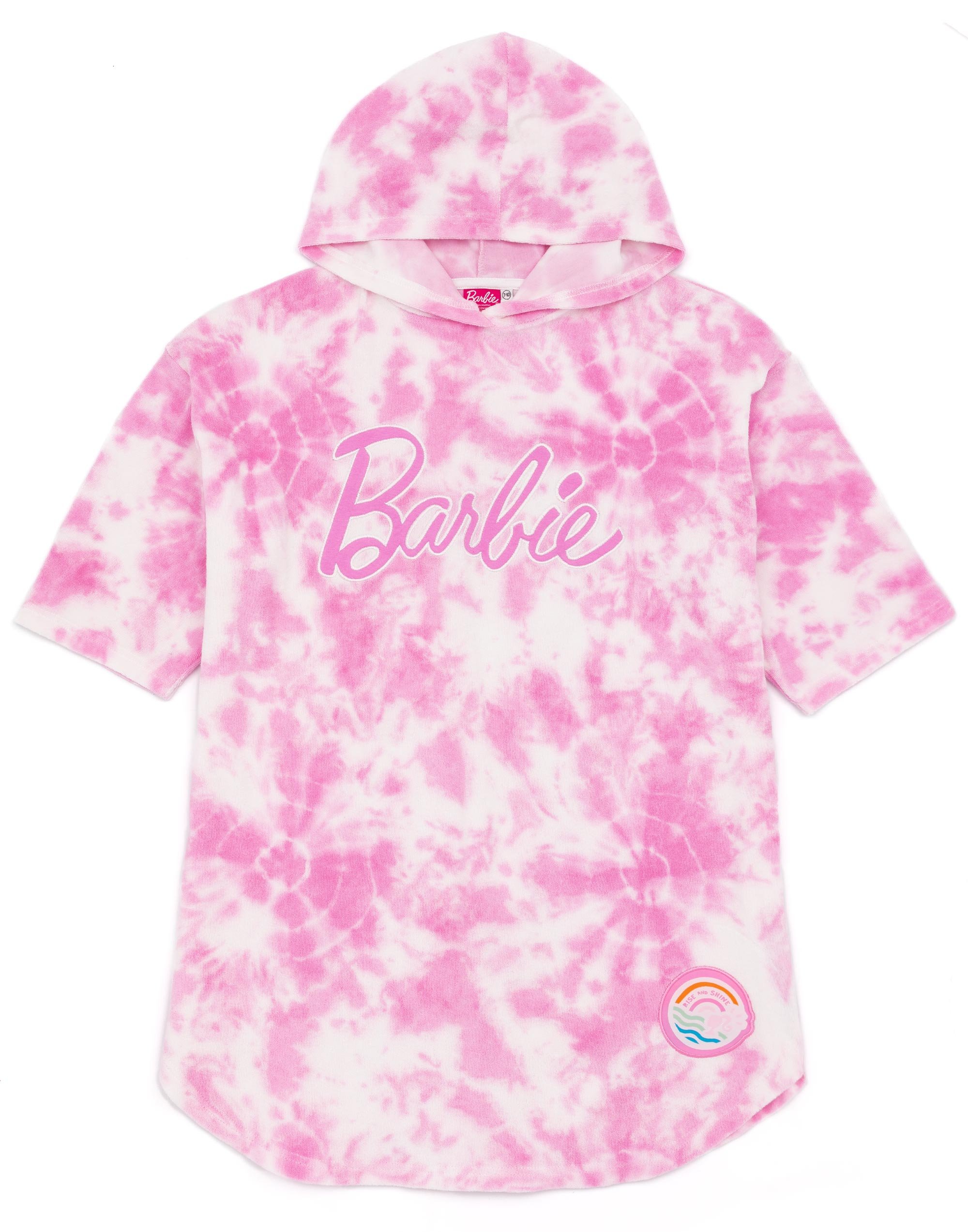 Barbie Tie Dye Kids Girls Poncho Towel 7-10 Years - Pink