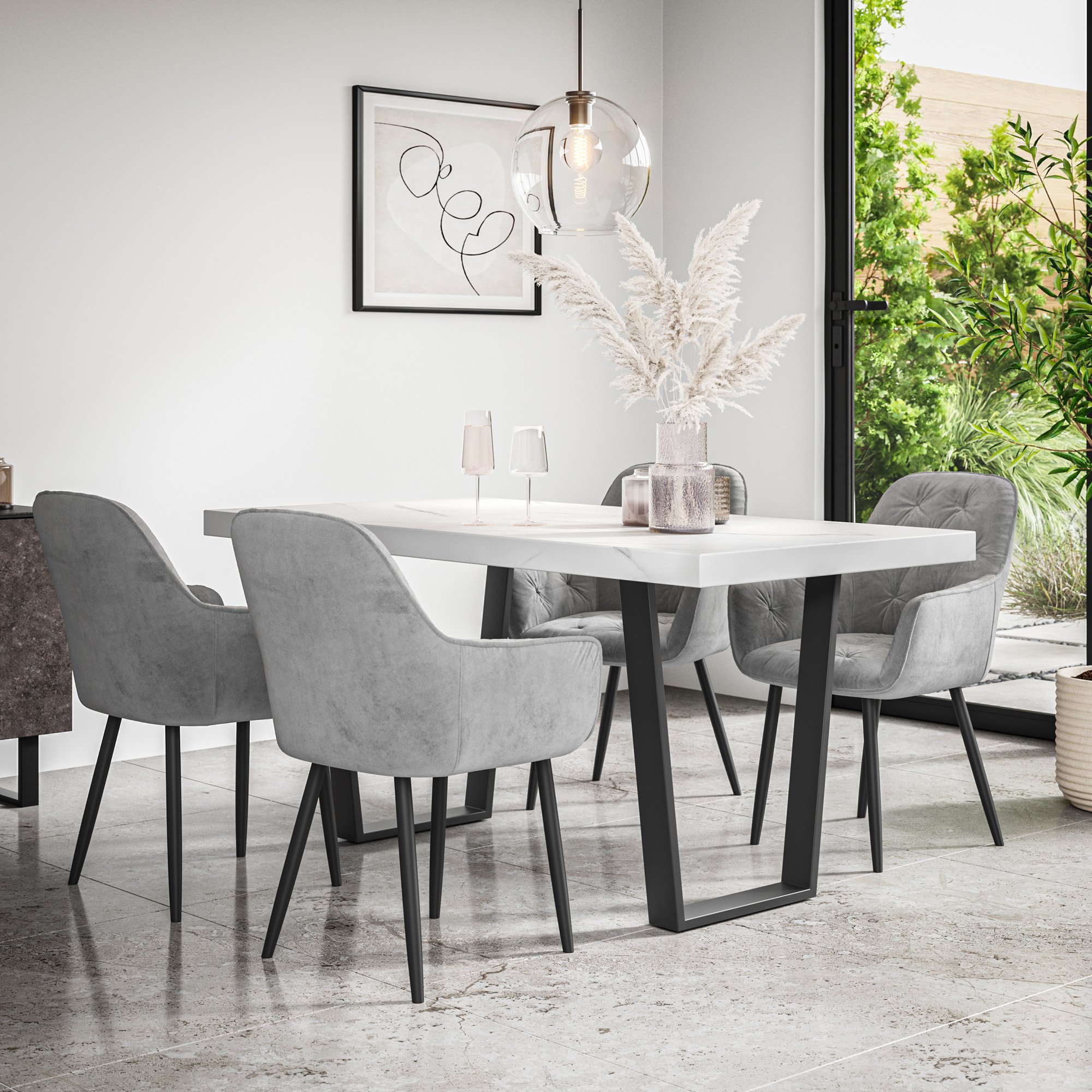 Furniture Online Aria Anika Marble Effect Dining Table & 4 Grey Chairs