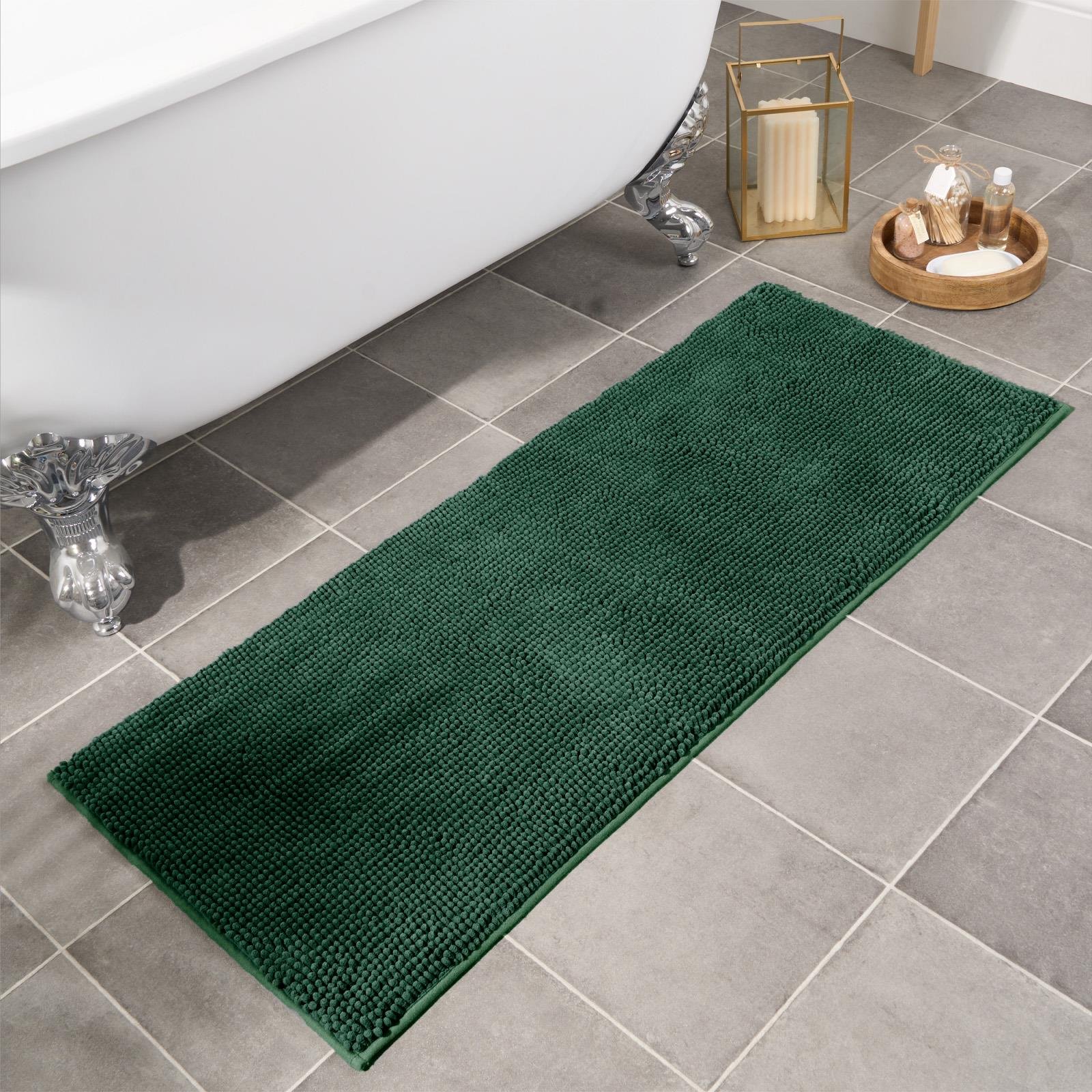 OHS Chenille Style Bath Mat Runner - 45 x 110cm - Forest Green