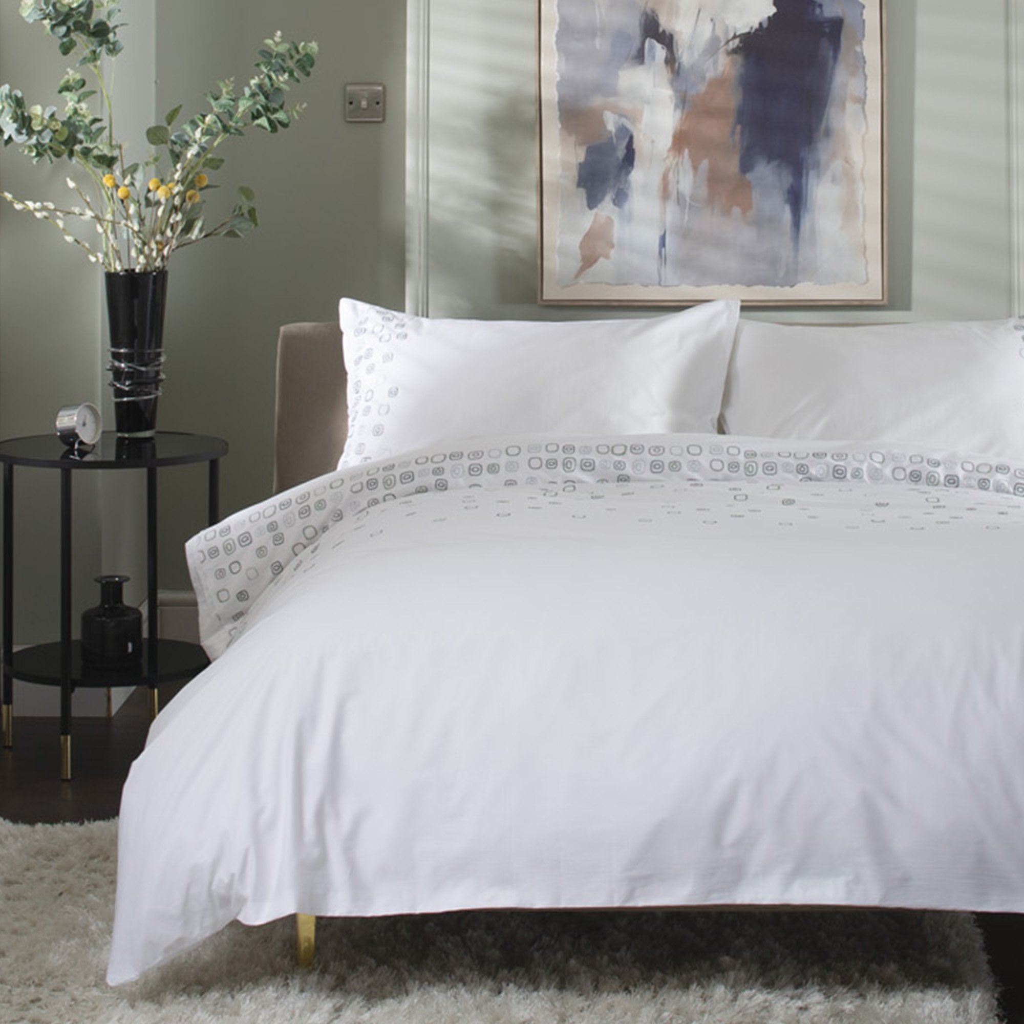 The Lyndon Company Blocks White Embroidered Duvet Set - Double