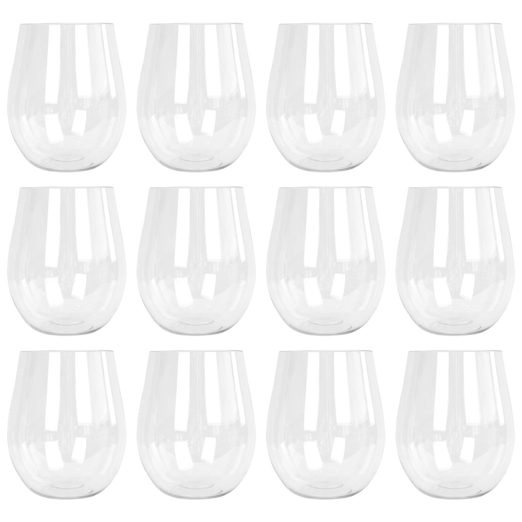 Argon Tableware Reusable Plastic Stemless Wine Glasses - Pack of 12
