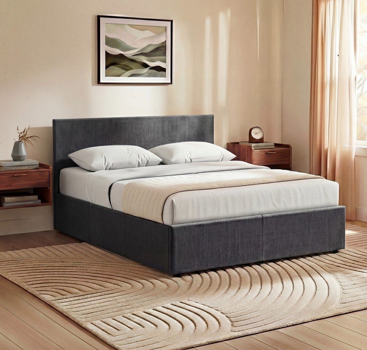 Vida Designs Veronica Linen UKFR 5ft King Size Ottoman Bed Frame - Dark Grey
