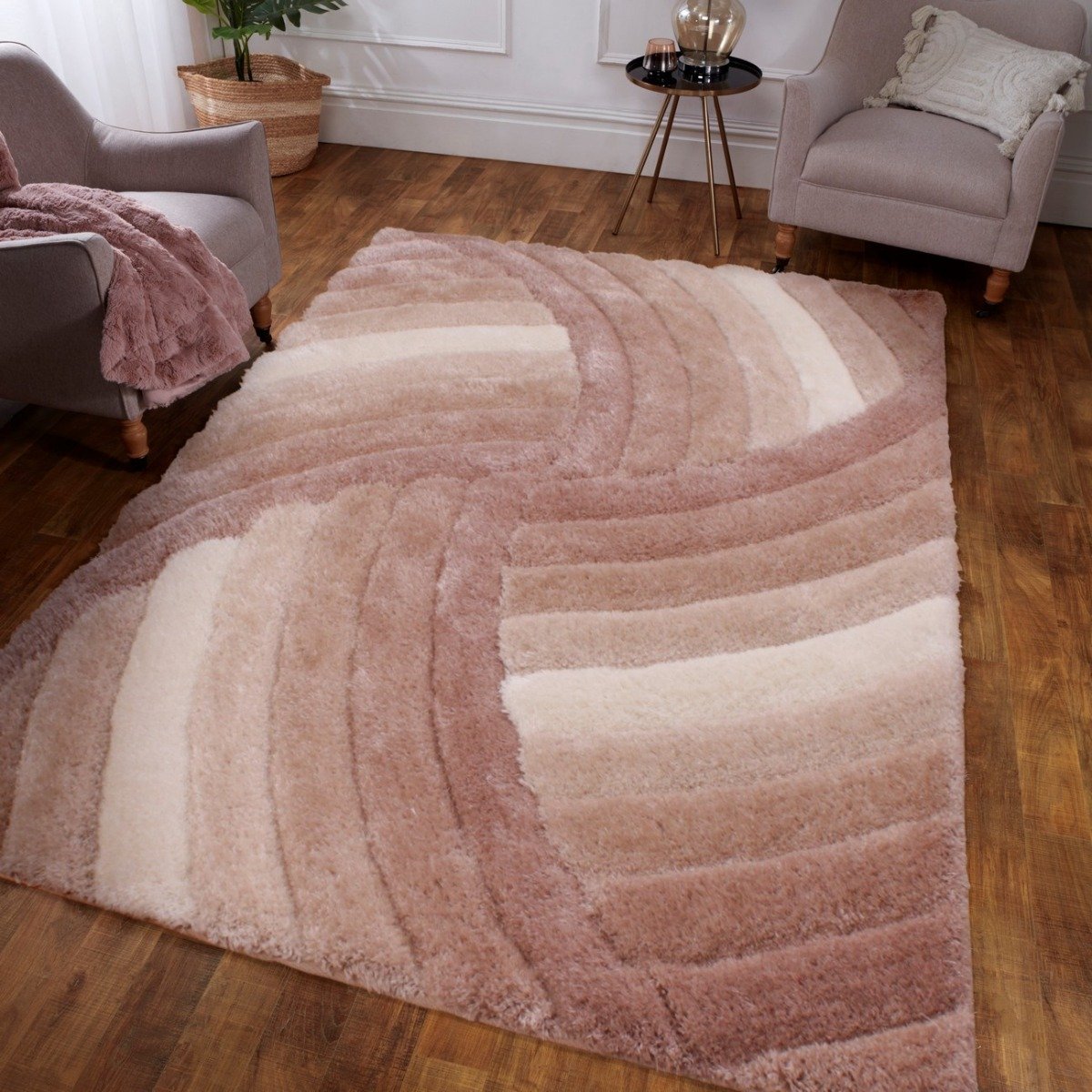 Mega Flooring Beige Shaggy Abstract Rug - 80 x 150cm