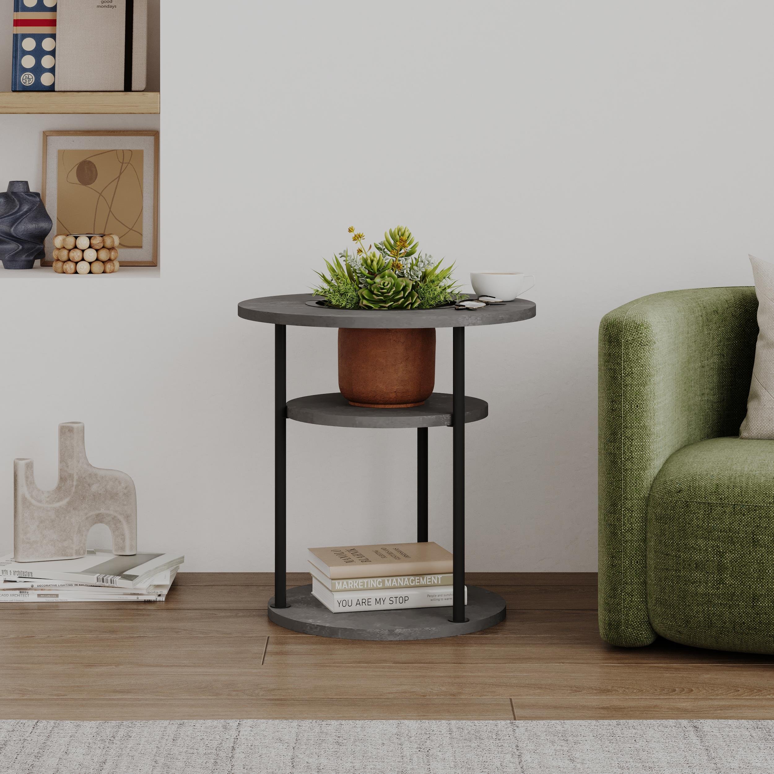 Decortie Grova Wood-Effect Particleboard Side Table - Grey
