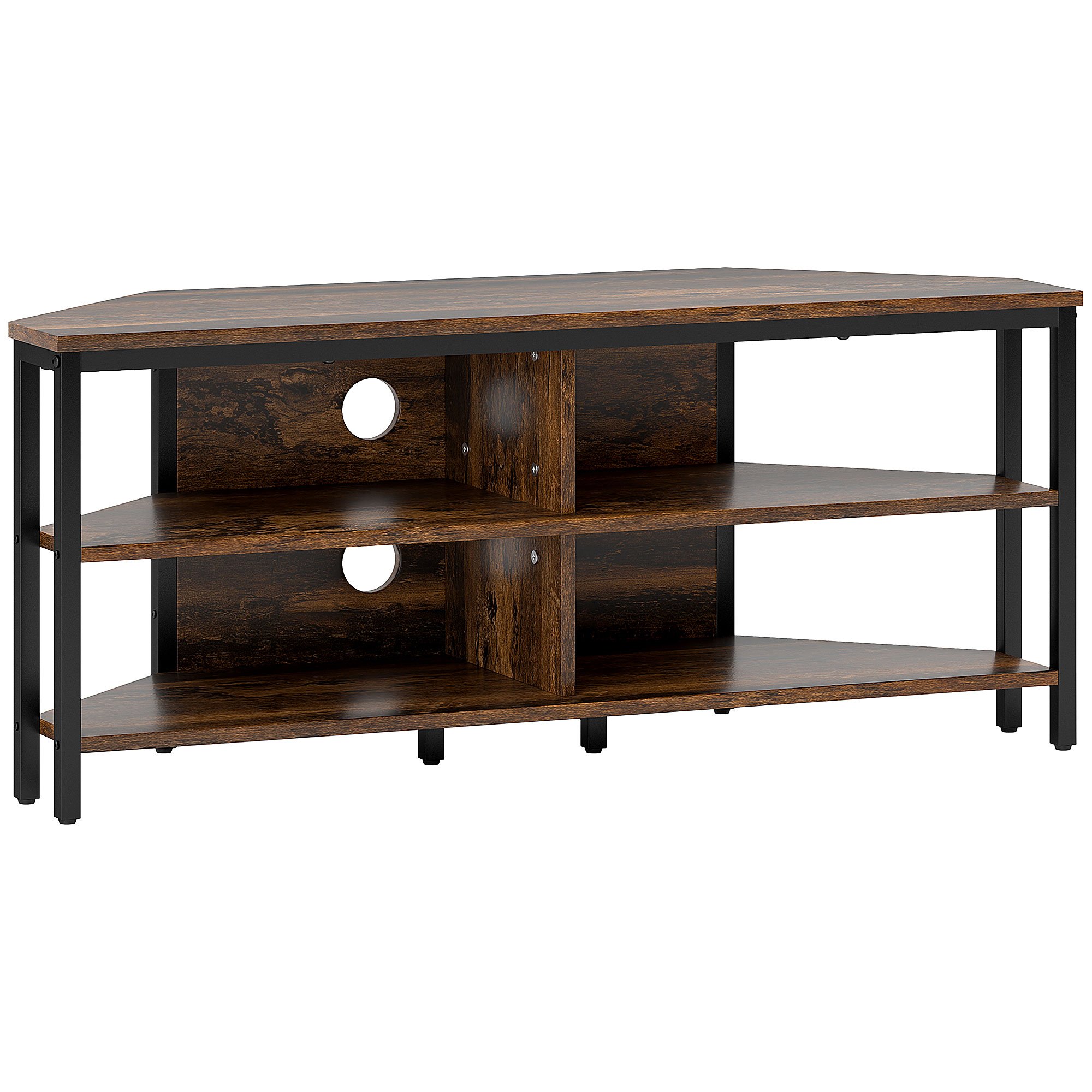 HOMCOM Corner TV Stand Cabinet with Storage Shelves - Rustic Brown