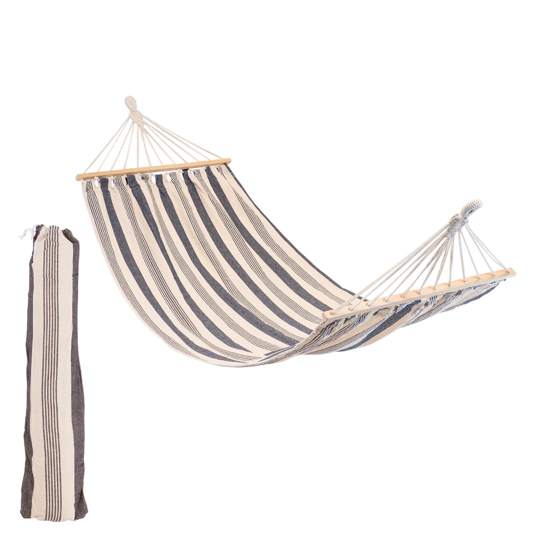 Harbour Housewares Garden Hammock with Spreader Bars - Navy Stripe