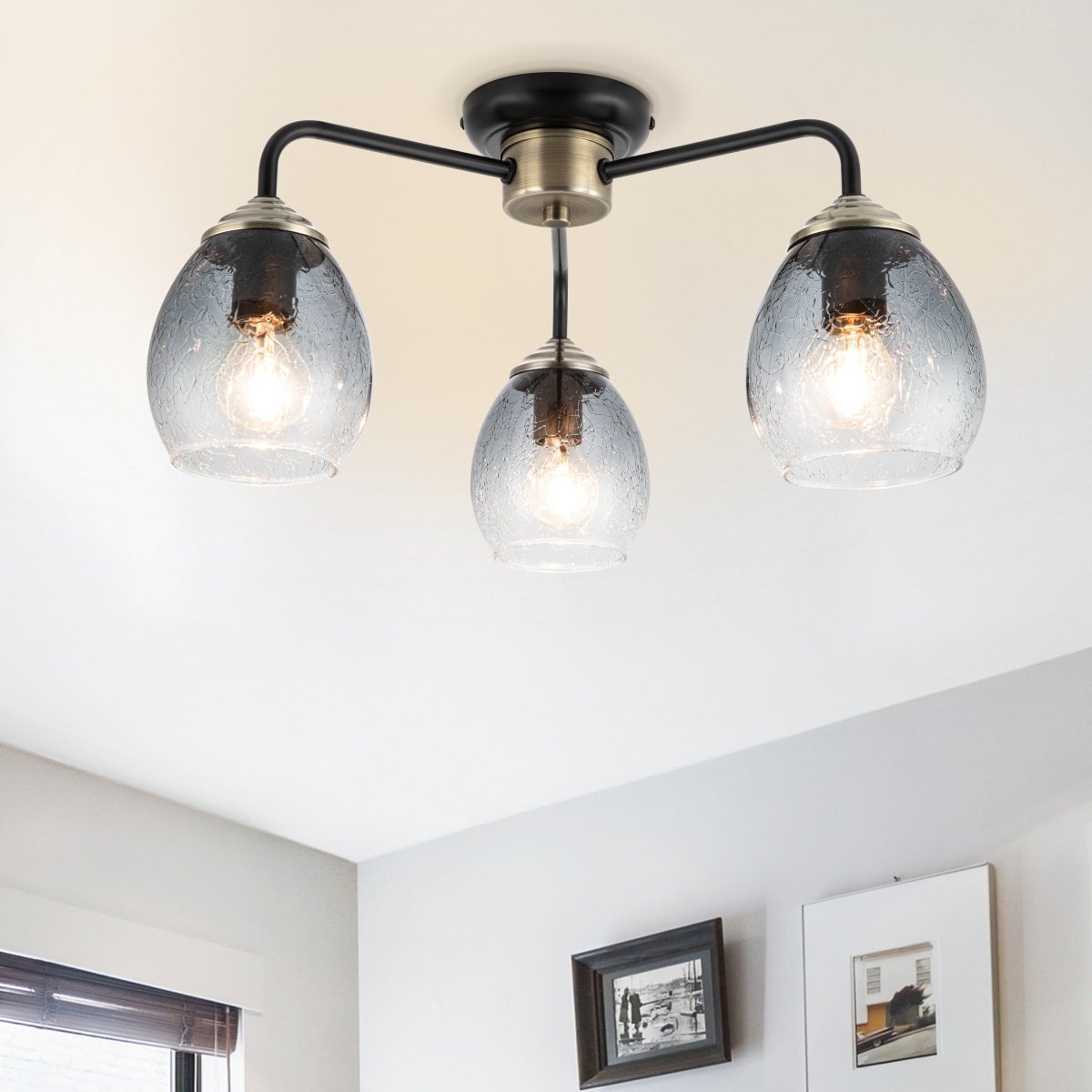 Cosylyte Malanda 3 Light Modern Smoky Glass Ceiling Light - Matt Black base