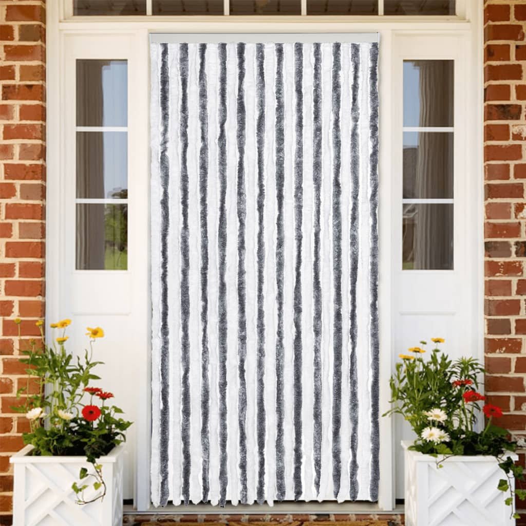 Walplus Chenille Fly Door Curtain - Grey and White - 100 x 230 cm