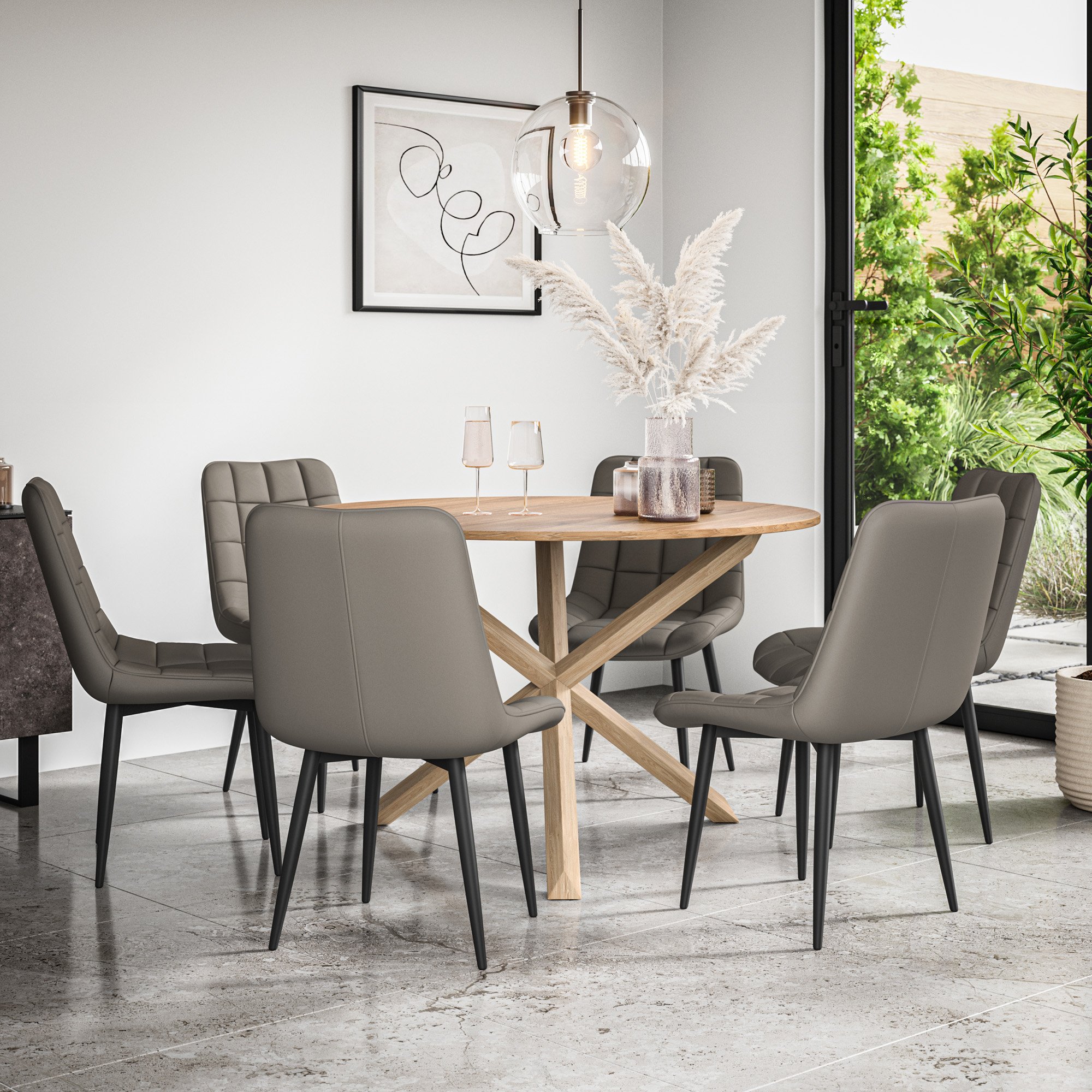 Furniture Online Malvern Nova Oak Table Dining Table & 6 Grey Chairs