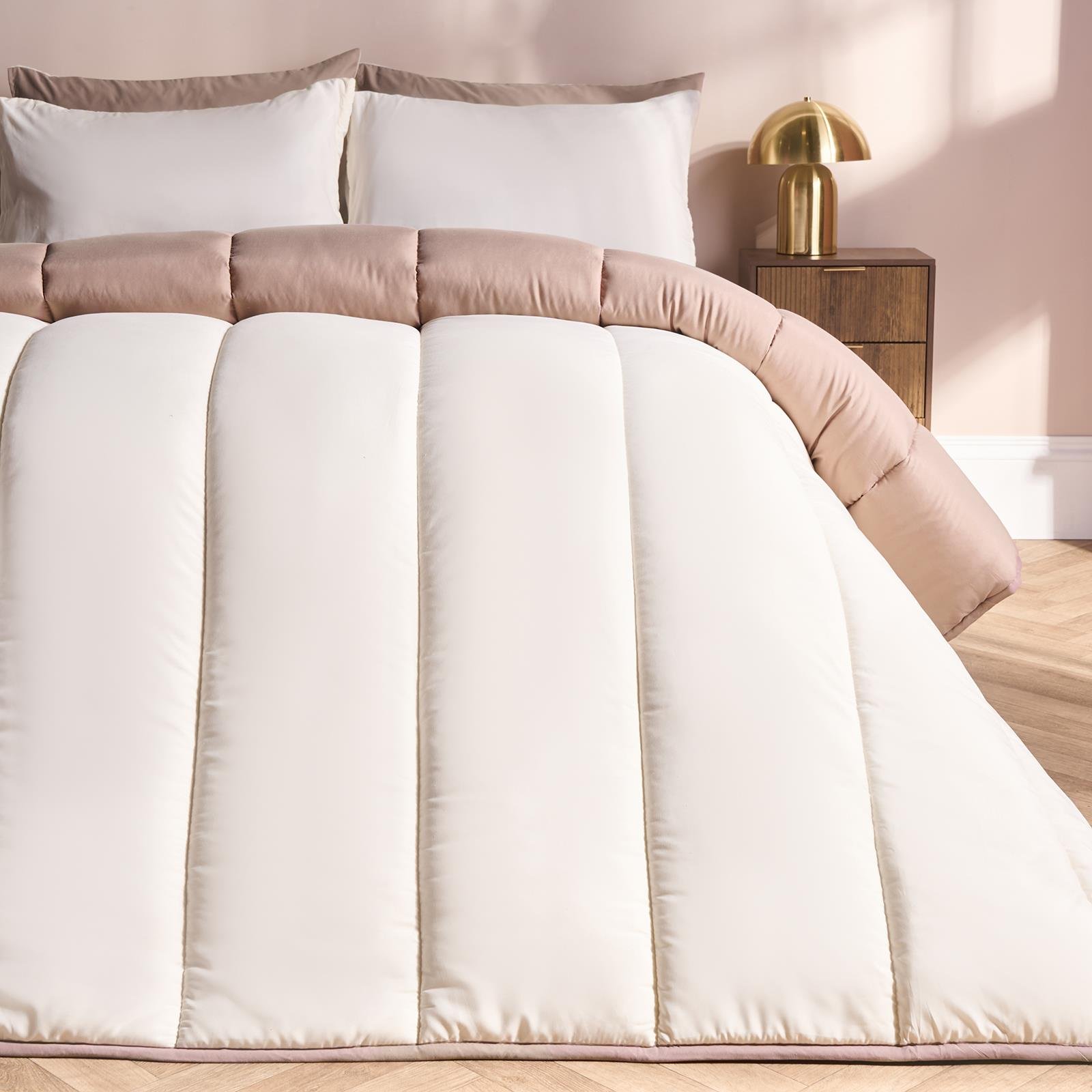 OHS Reversible 10.5 Tog Coverless Duvet Set Bedding - Ivory/Natural - King