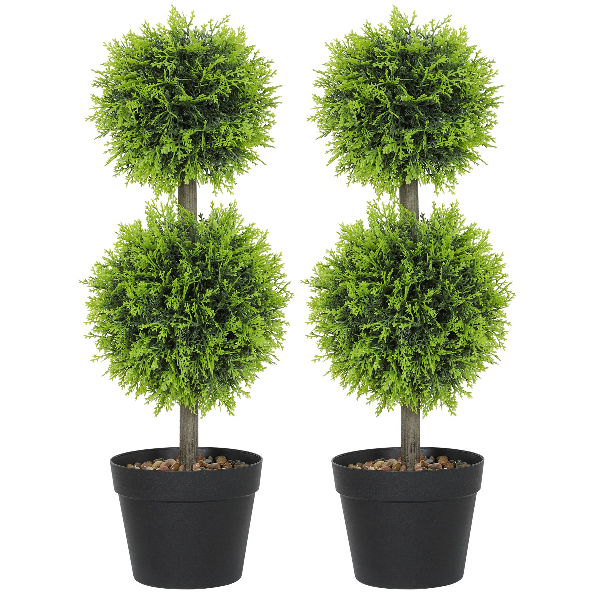 HOMCOM Set of 2 Artificial Topiary Ball-shaped Boxwood Trees - Green