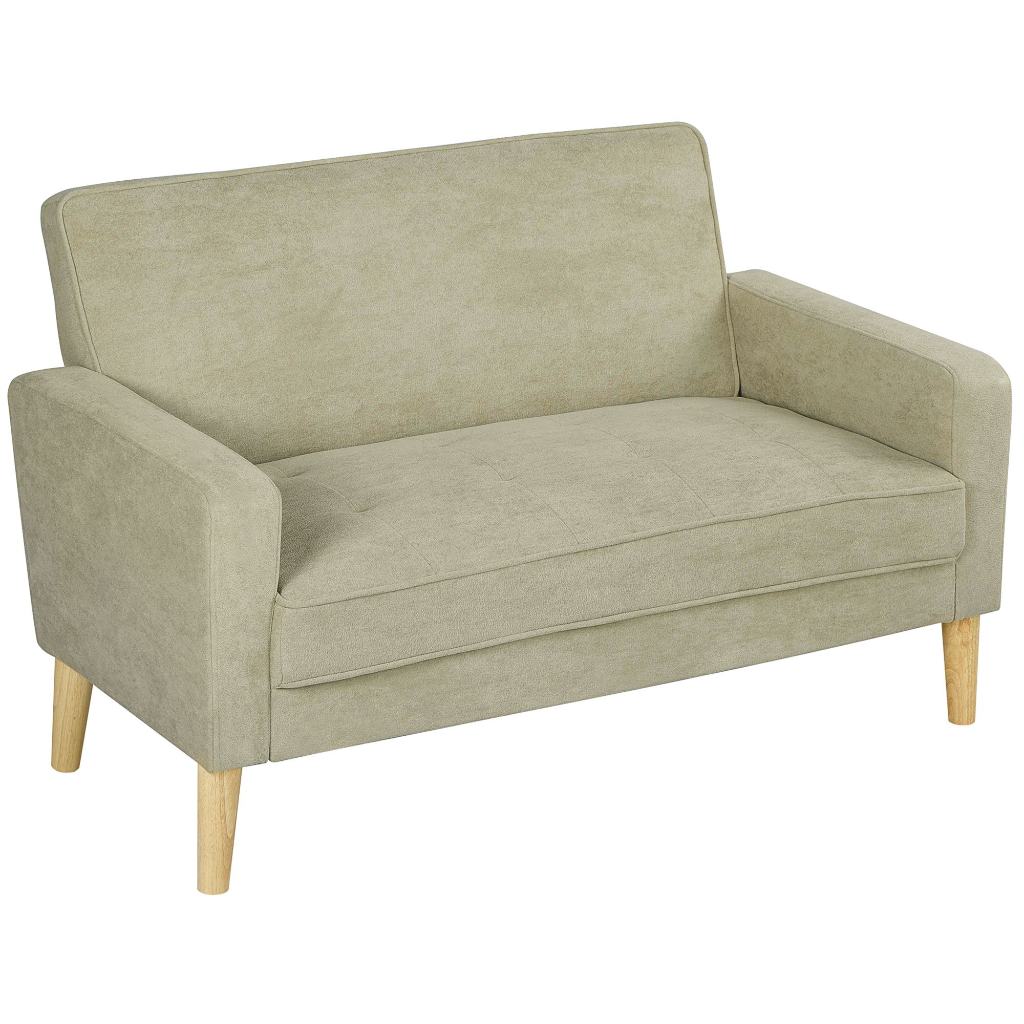 HOMCOM 2 Seater Velvet Modern Sofa with Rubber Wood Legs - Beige