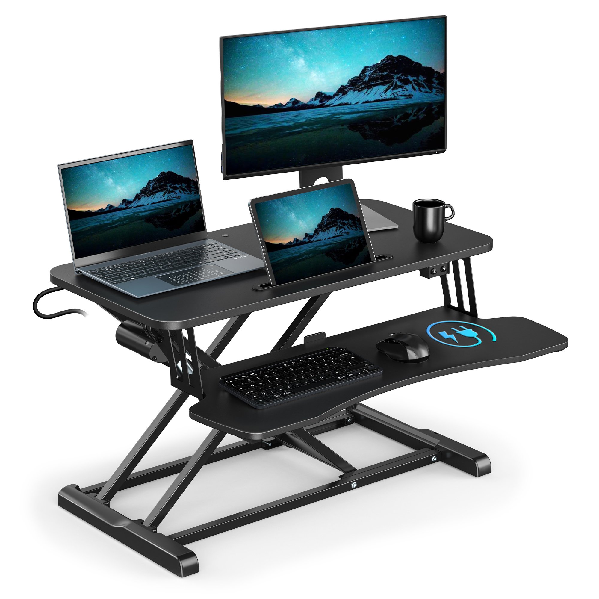 Vonhaus Height Adjustable Home Office Electric Desk Converter - Black