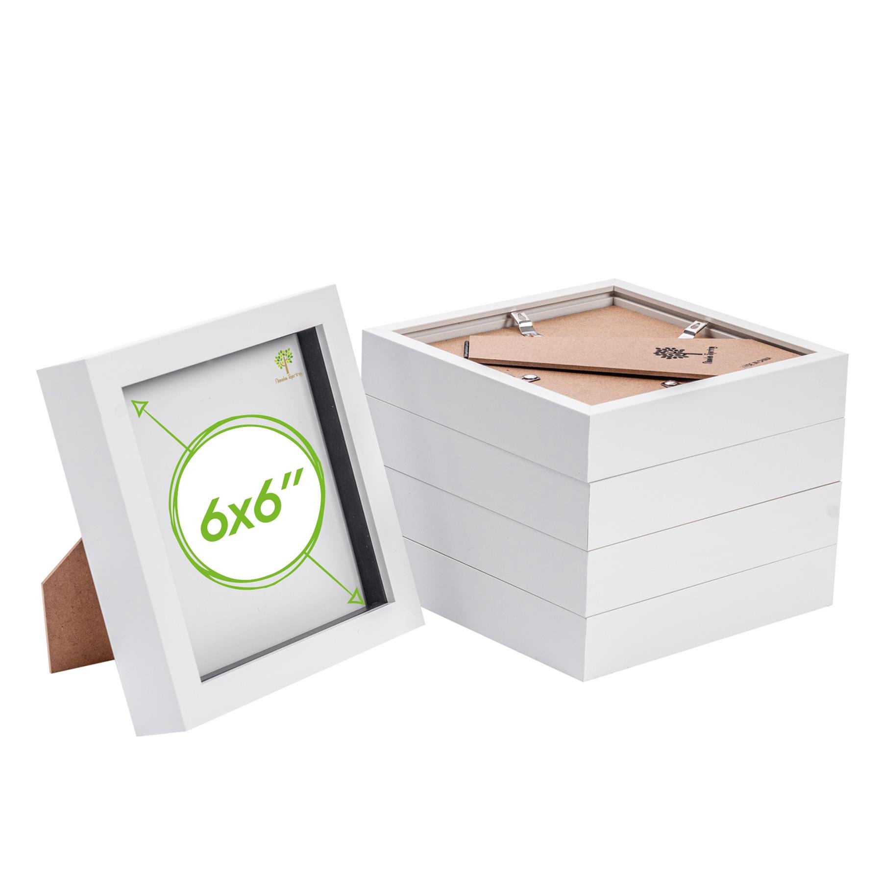 Nicola Spring 6 x 6" 3D Box Photo Frames with 2 x 2" Ivory Mount (5x) - White