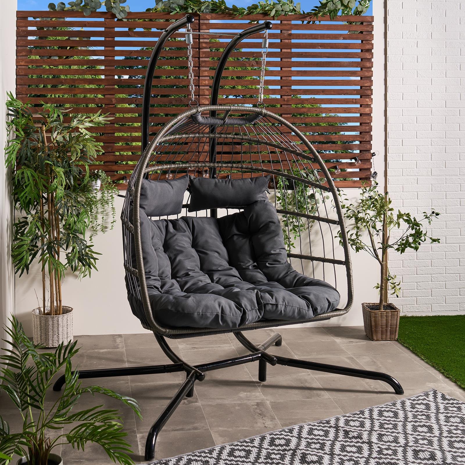 OHS Double Hanging Egg Chair Folding Garden Swing Seat - Charcoal
