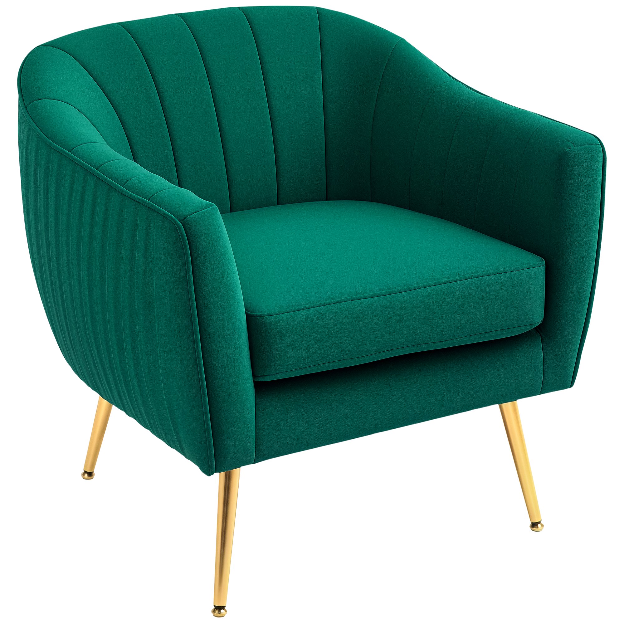 HOMCOM Velvet Accent Chair with Golden Metal Leg - Green