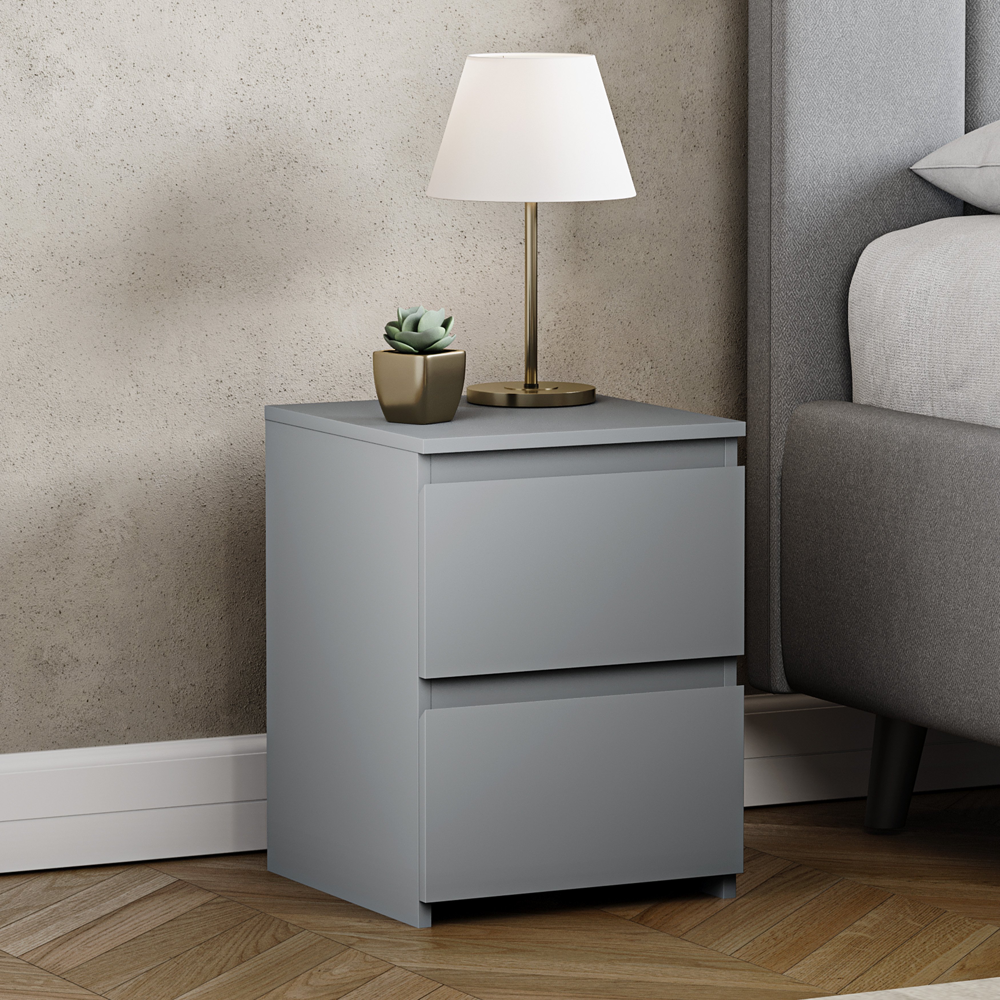 Vida Designs Denver 2 Drawer Bedside Chest - Grey