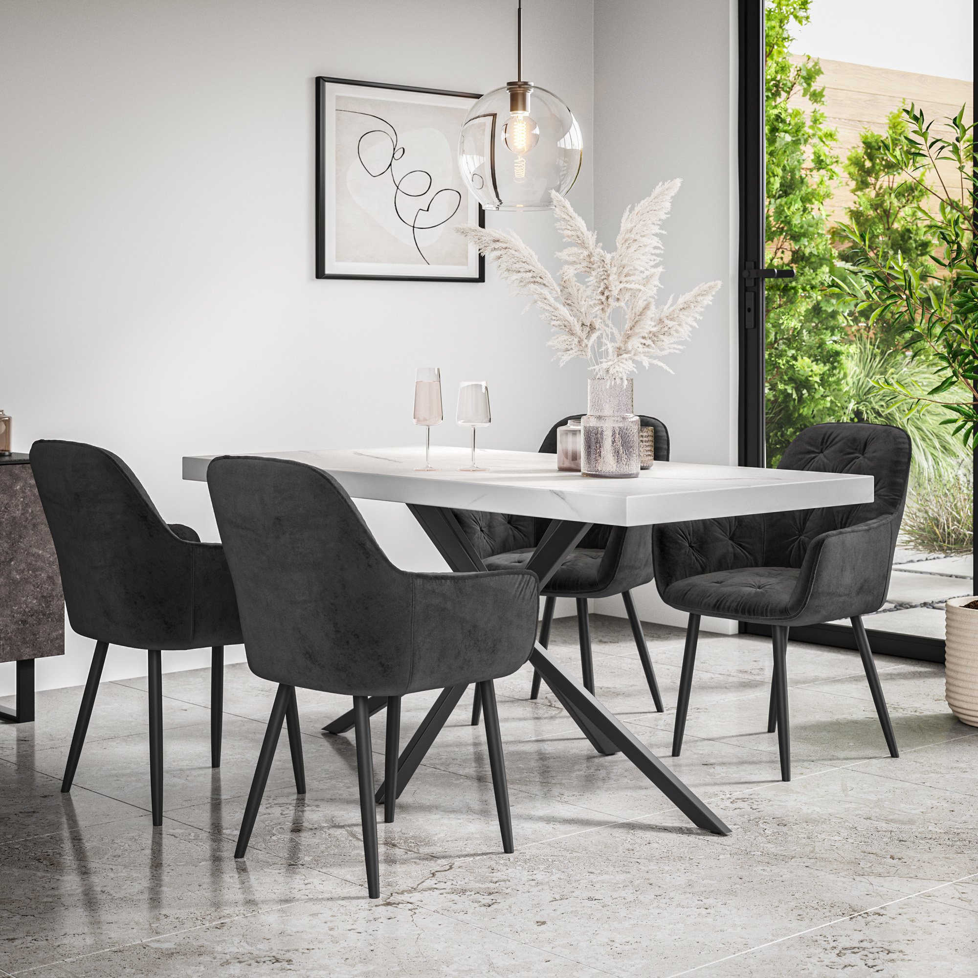 Furniture Online Donni Anika Marble Effect Dining Table & 4 Black Chairs