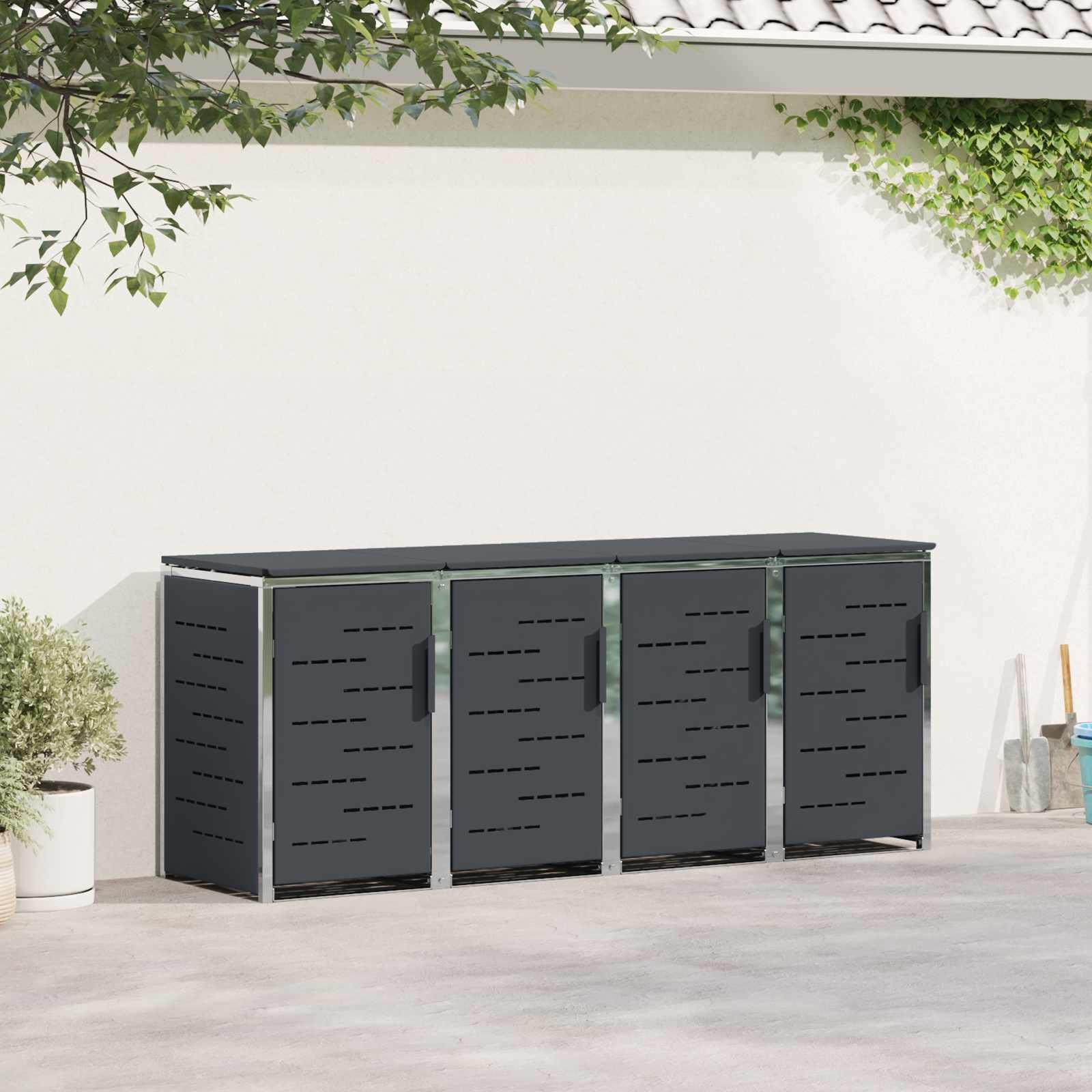 Walplus Stainless Steel Wheelie Bin Store - Anthracite - 276 x 77.5 x 112.5 cm