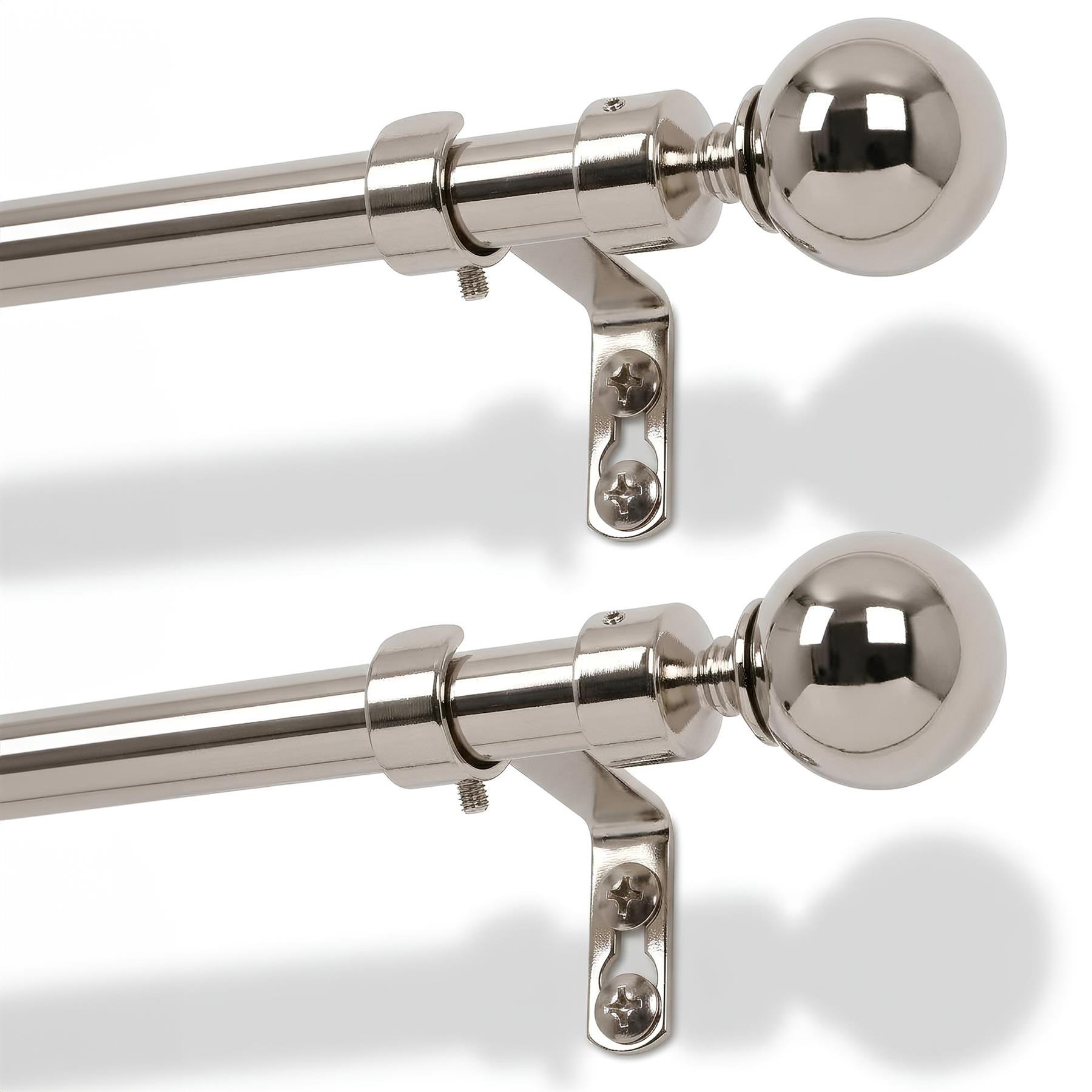 Harbour Housewares Metal Ball Curtain Poles Kit Brushed Set of 2 - 83 to 120cm