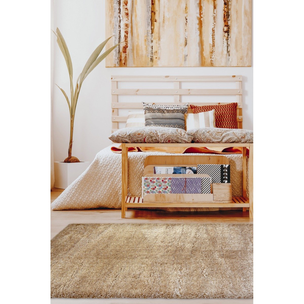 Mega Flooring Beige Shaggy Plain Rug - 200 x 290cm