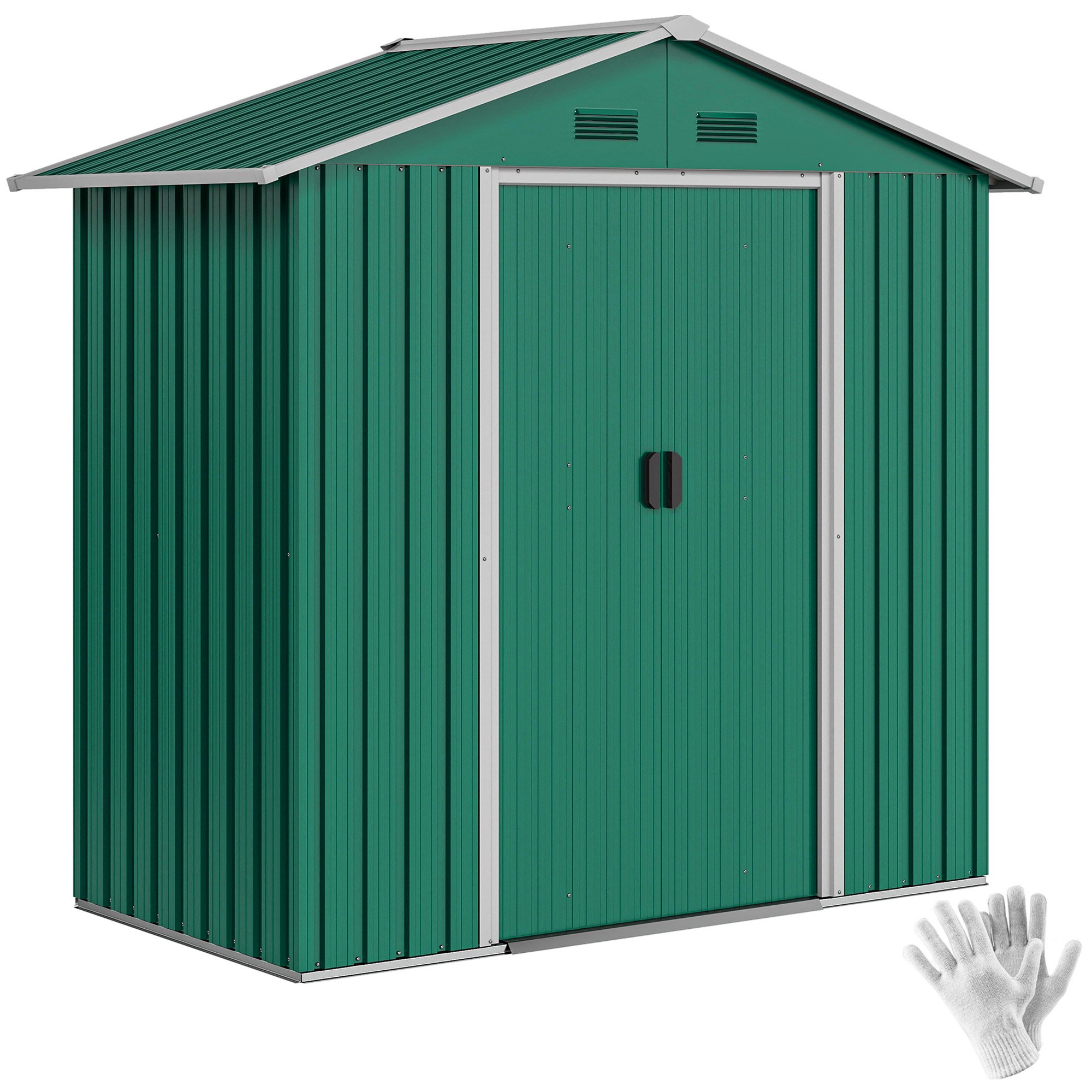 Outsunny Metal Garden Shed with Double Sliding Doors and 4 Vents - Green
