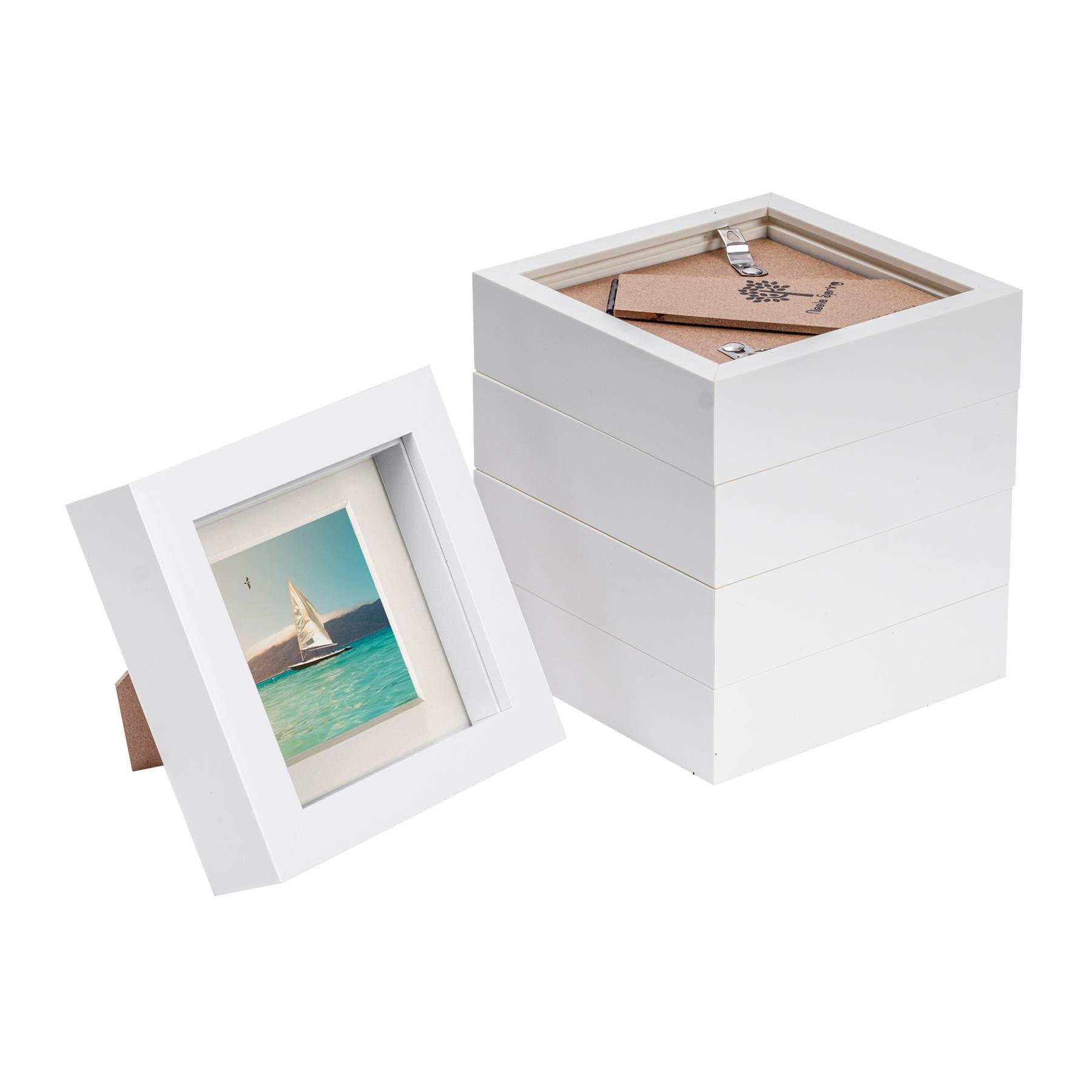Nicola Spring 4 x 4" 3D Photo Box Frames with 2 x 2" Ivory Mount (5x) - White