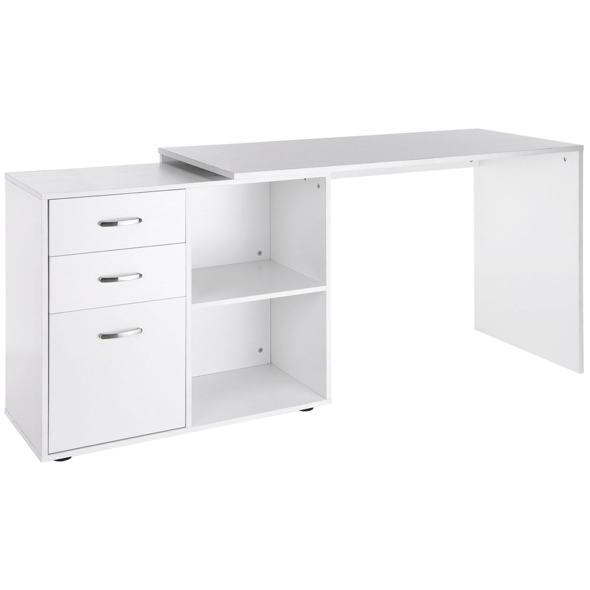 HOMCOM Wooden Reversible Computer Desk with File Cabinet - White