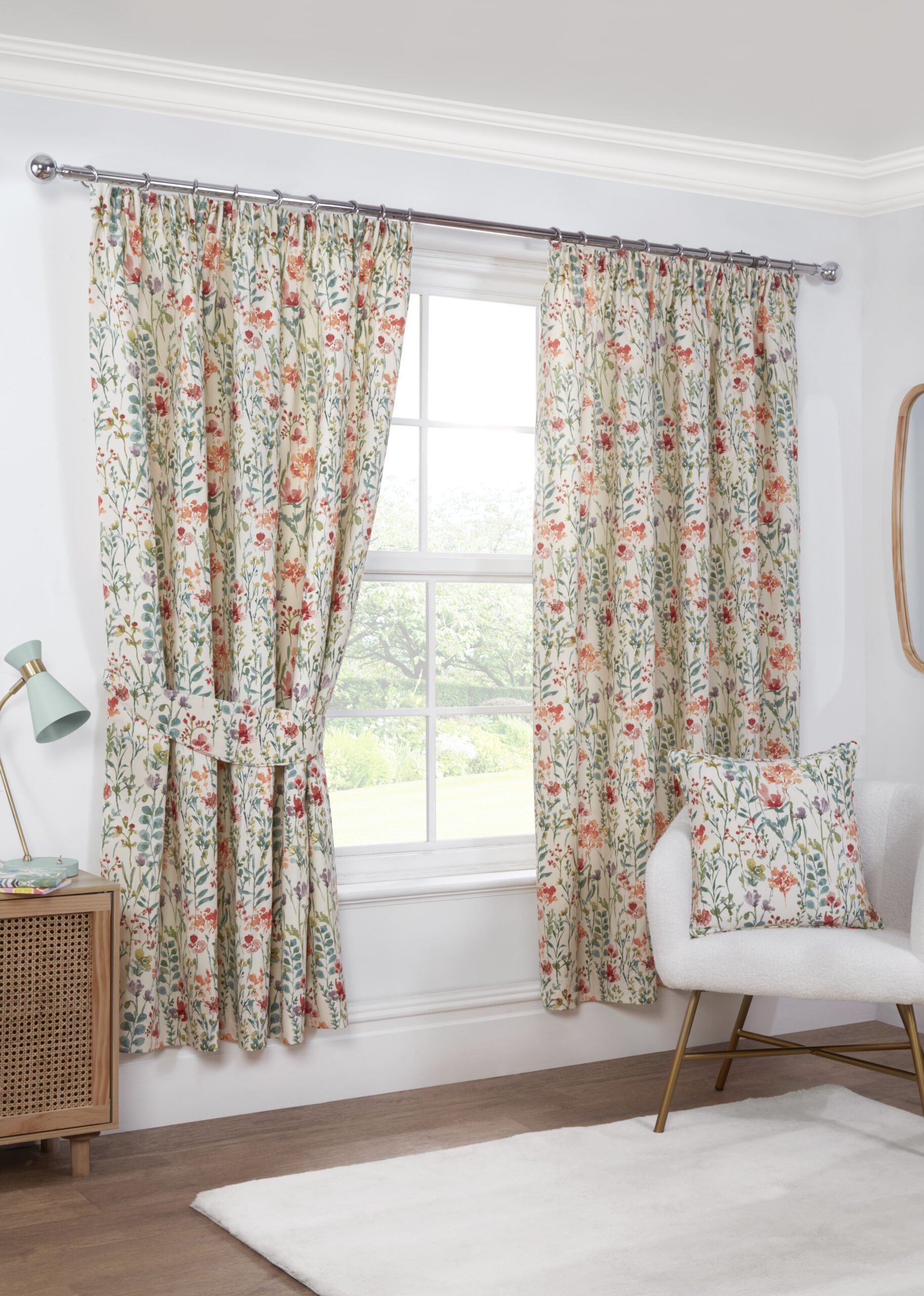 Sundour Amaryllis Lined Floral Pencil Pleat Curtains - 117cm x 137cm - Multi