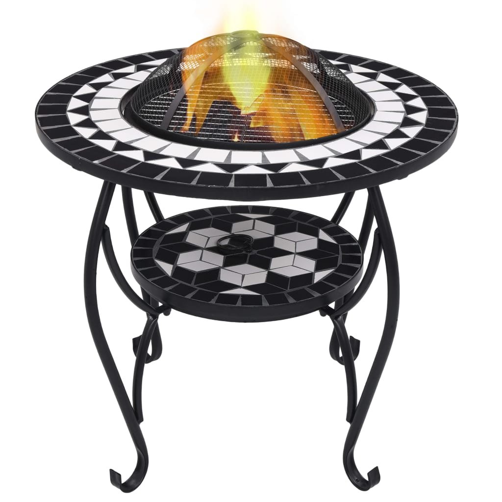 Walplus Steel Mosaic Fire Pit Table and - Black and White - 68 x 68 x 60 cm