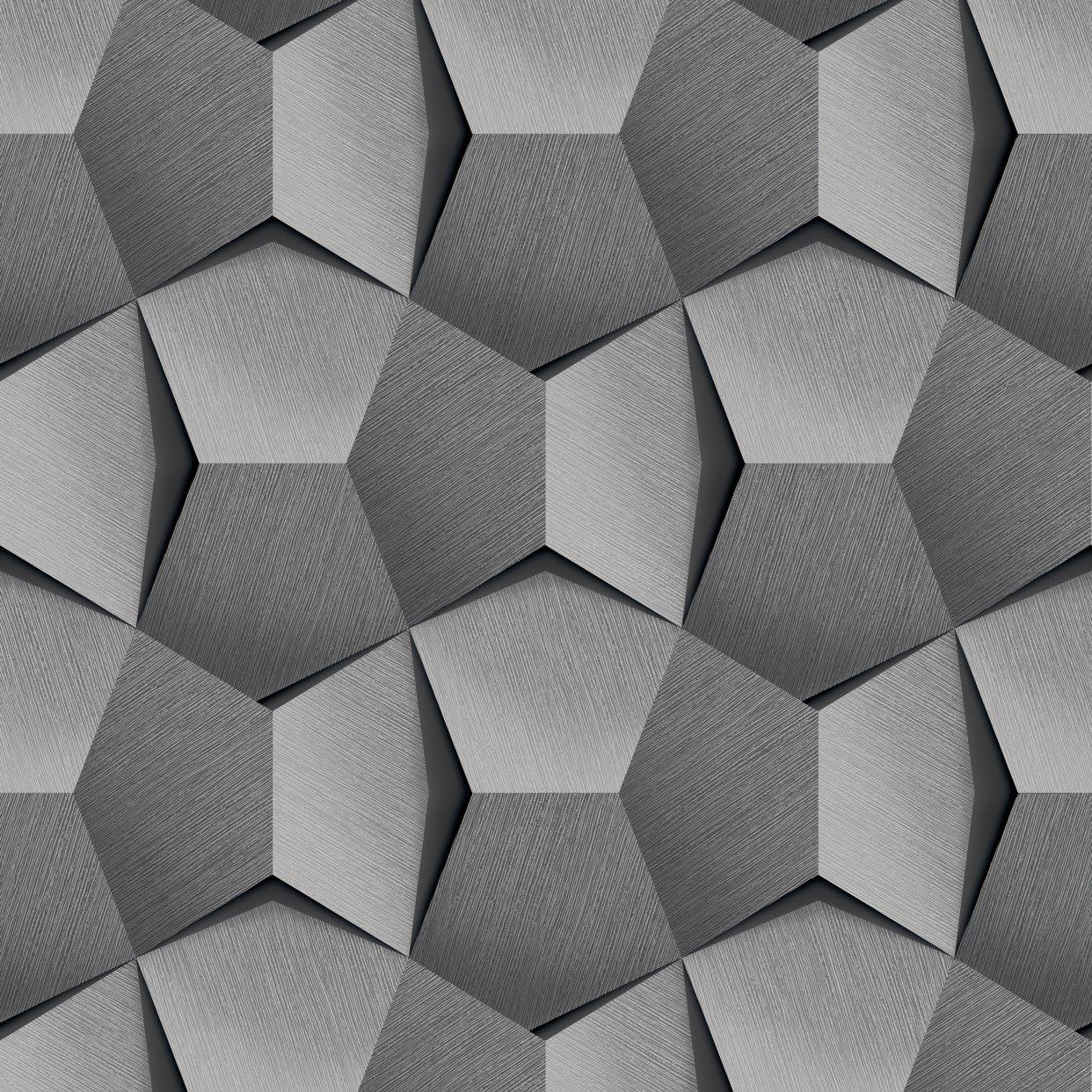 Grandeco Boaz 3D Effect Metal Panel Blown Vinyl Textured Wallpaper - Grey