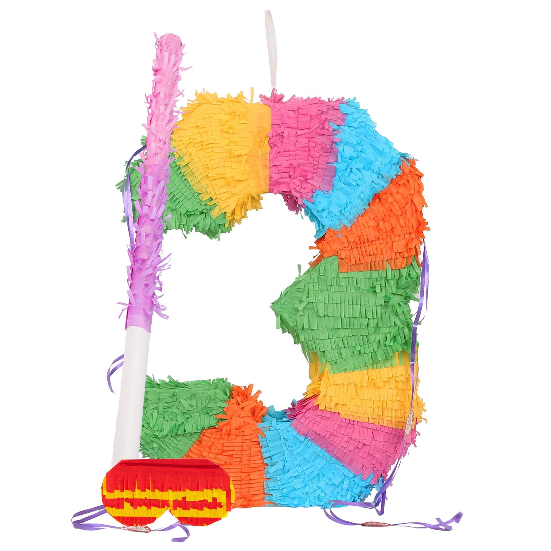 Fax Potato Number 3 Pinata Set with Stick & Blindfold - Pink Stick