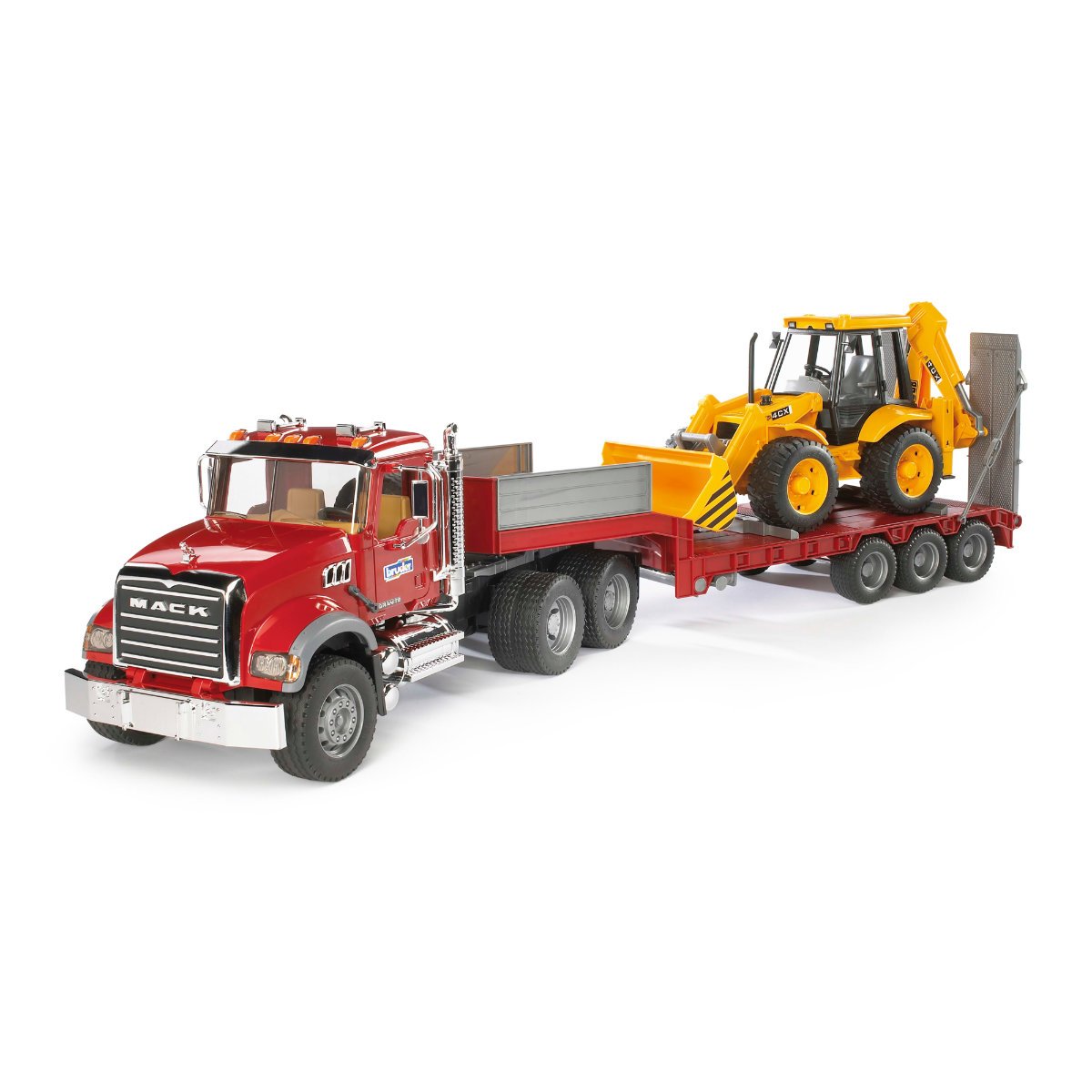 Bruder 1:16 Mack Granite Low loader Truck with JCB 4CX Backhoe loader - Age 3+