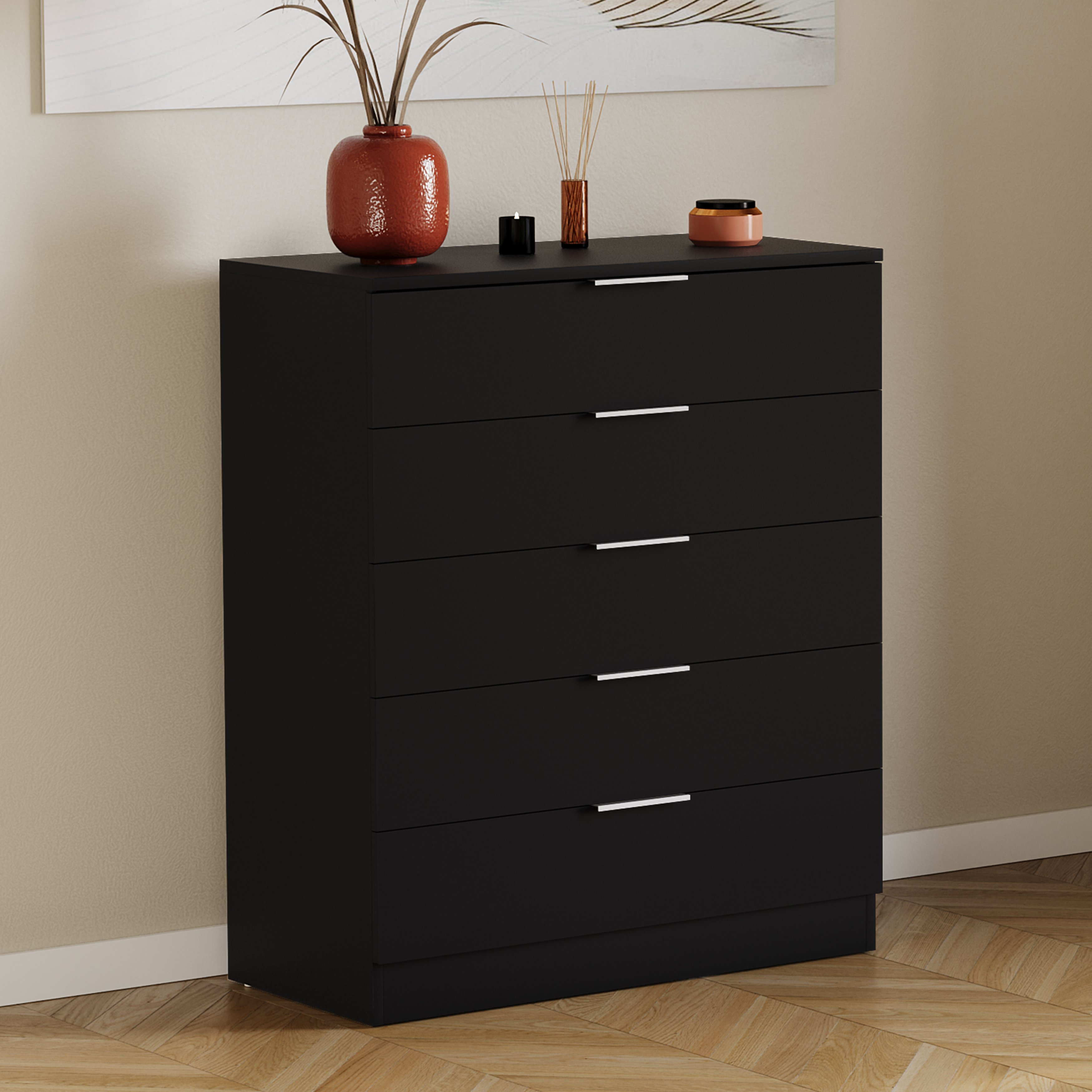Vida Designs Trega 5 Drawer Chest - Black