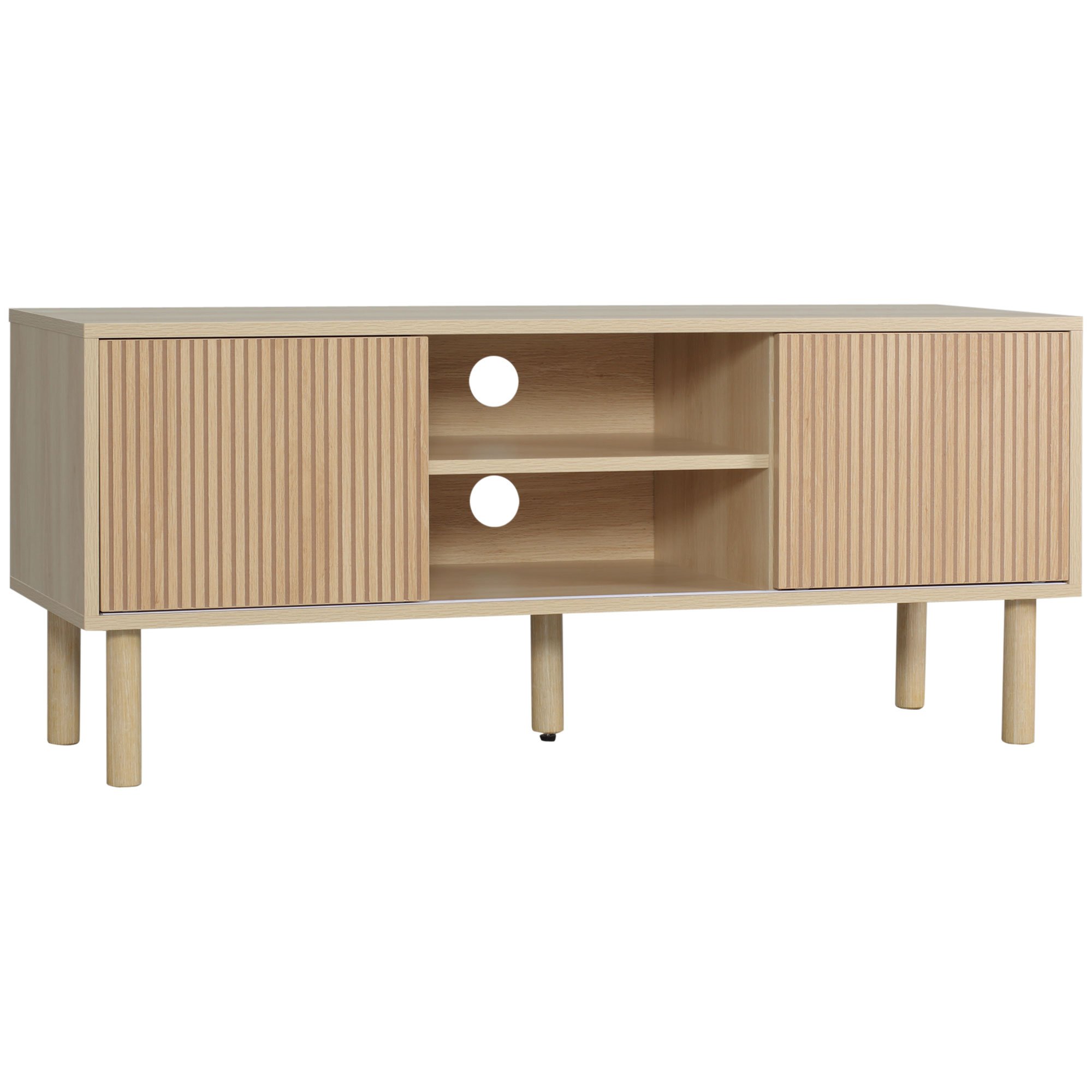 HOMCOM TV Stand Cabinet with Storage Shelves - Natural Wood Finish