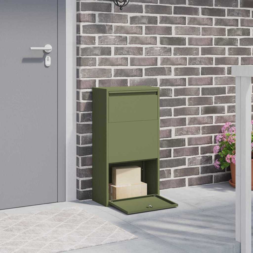 Walplus Steel Parcel Drop Box with Storage - Olive Green - 44 x 22 x 82 cm
