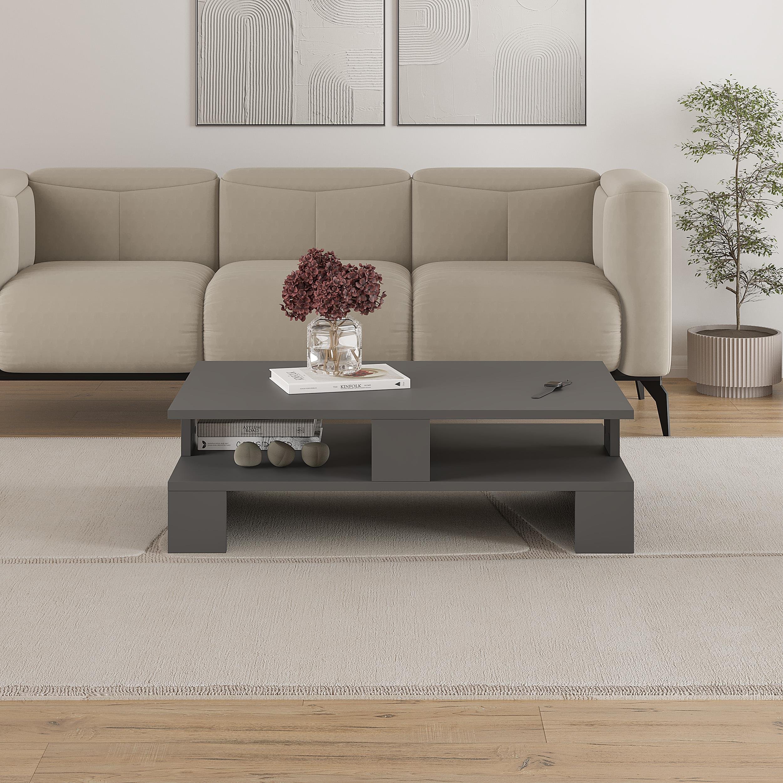 Decortie Mansu Melamine Particleboard Coffee Table - Anthracite