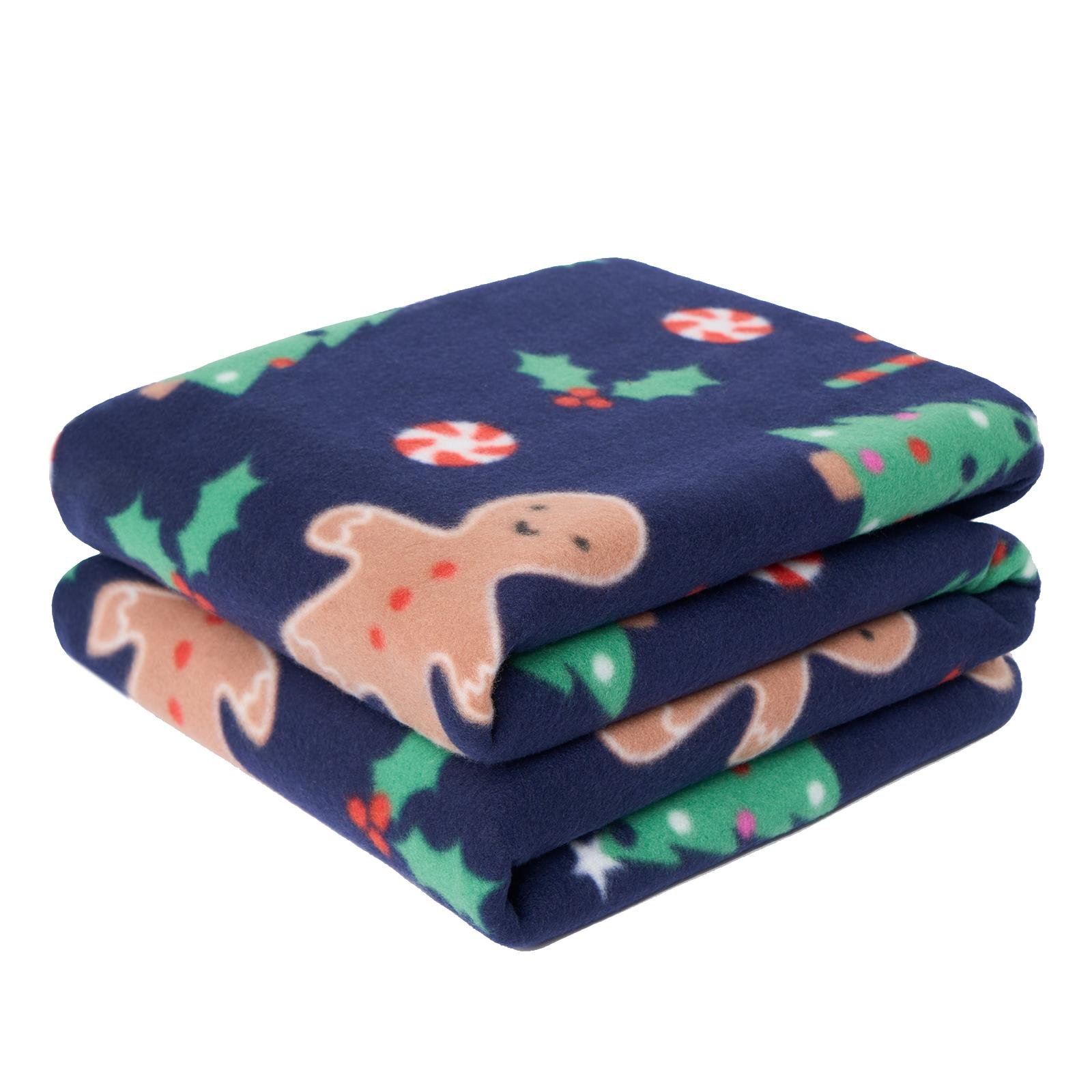 OHS Gingerbread Man Polar Fleece Blanket Throw 120 x 150cm - Navy