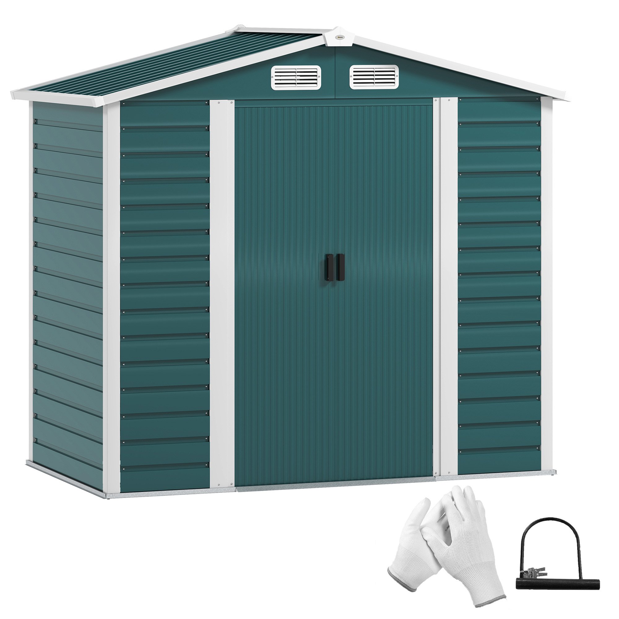Outsunny Galvanised Steel Garden Shed with Foundation Kit - Green